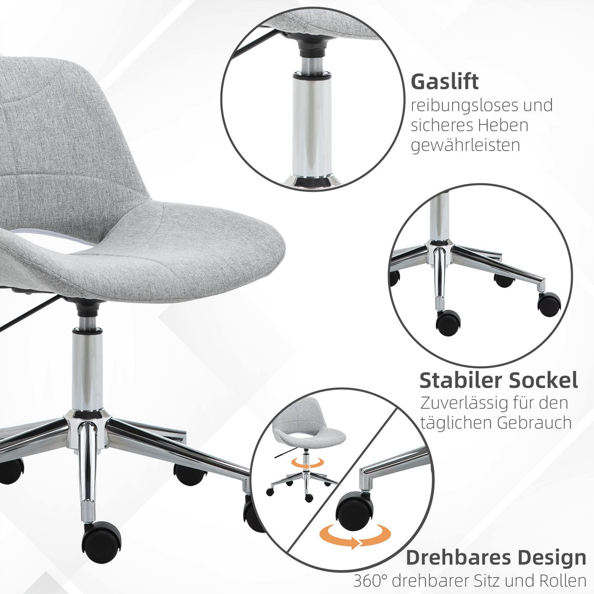 Office Chair, Desk Chair, Height-Adjustable, Swivel Chair In Linen Look, Up To 110 Kg, Light Grey