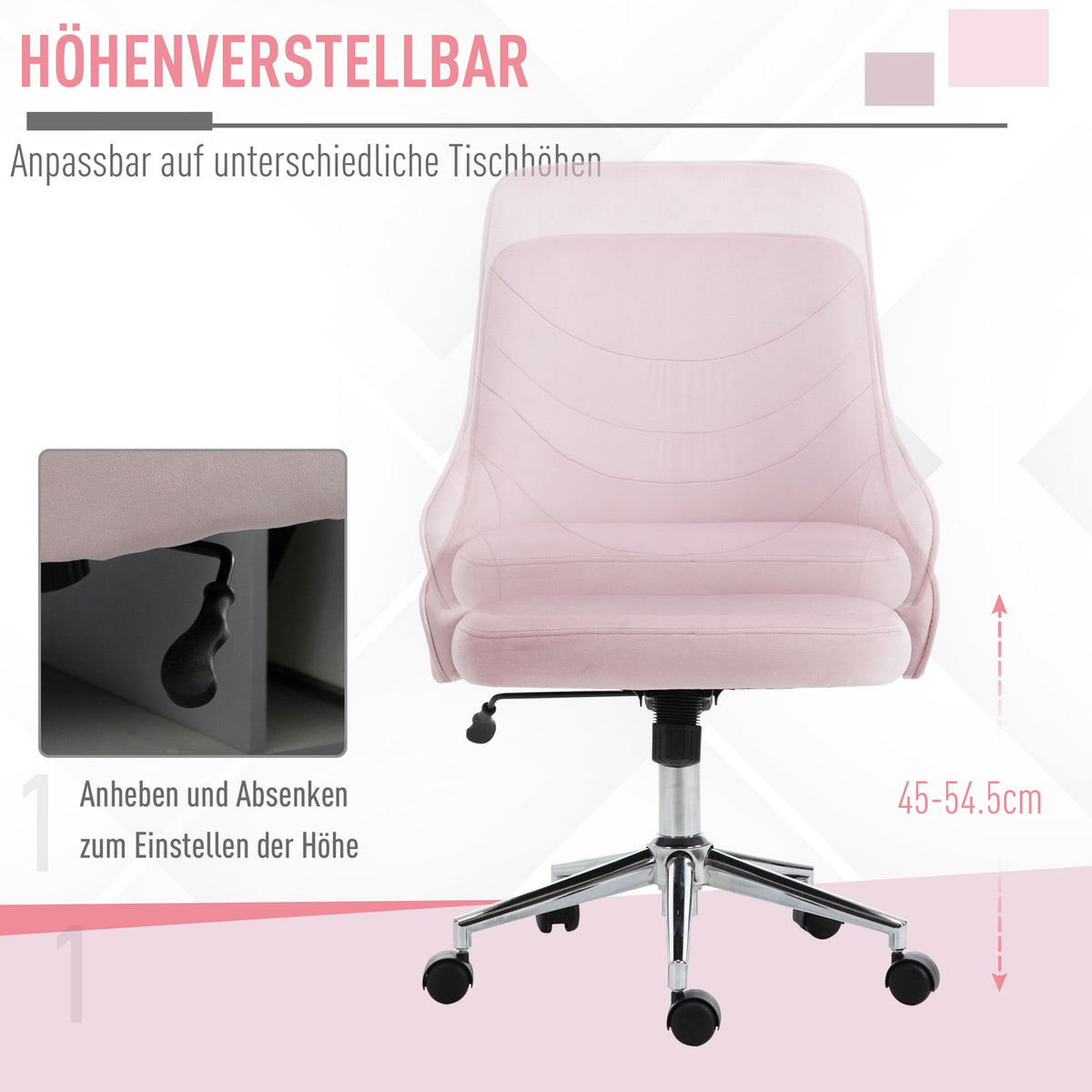 Office Chair Desk Chair In Soho Style With Rocker Function, Velvet, Pink, 57X61X86-96Cm