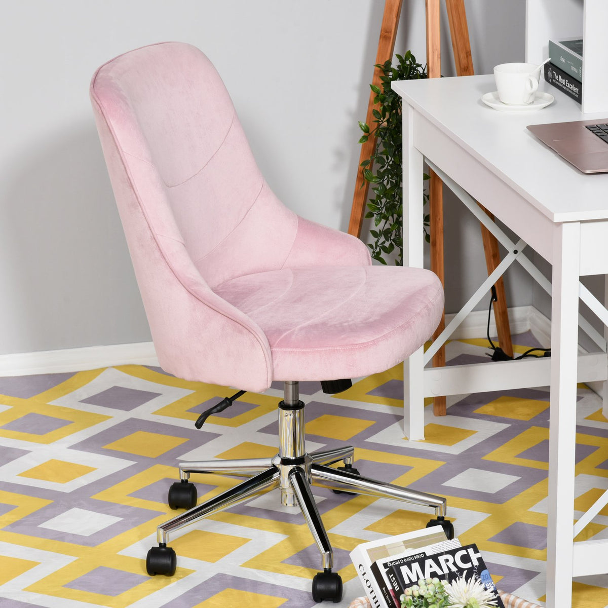 Office Chair Desk Chair In Soho Style With Rocker Function, Velvet, Pink, 57X61X86-96Cm