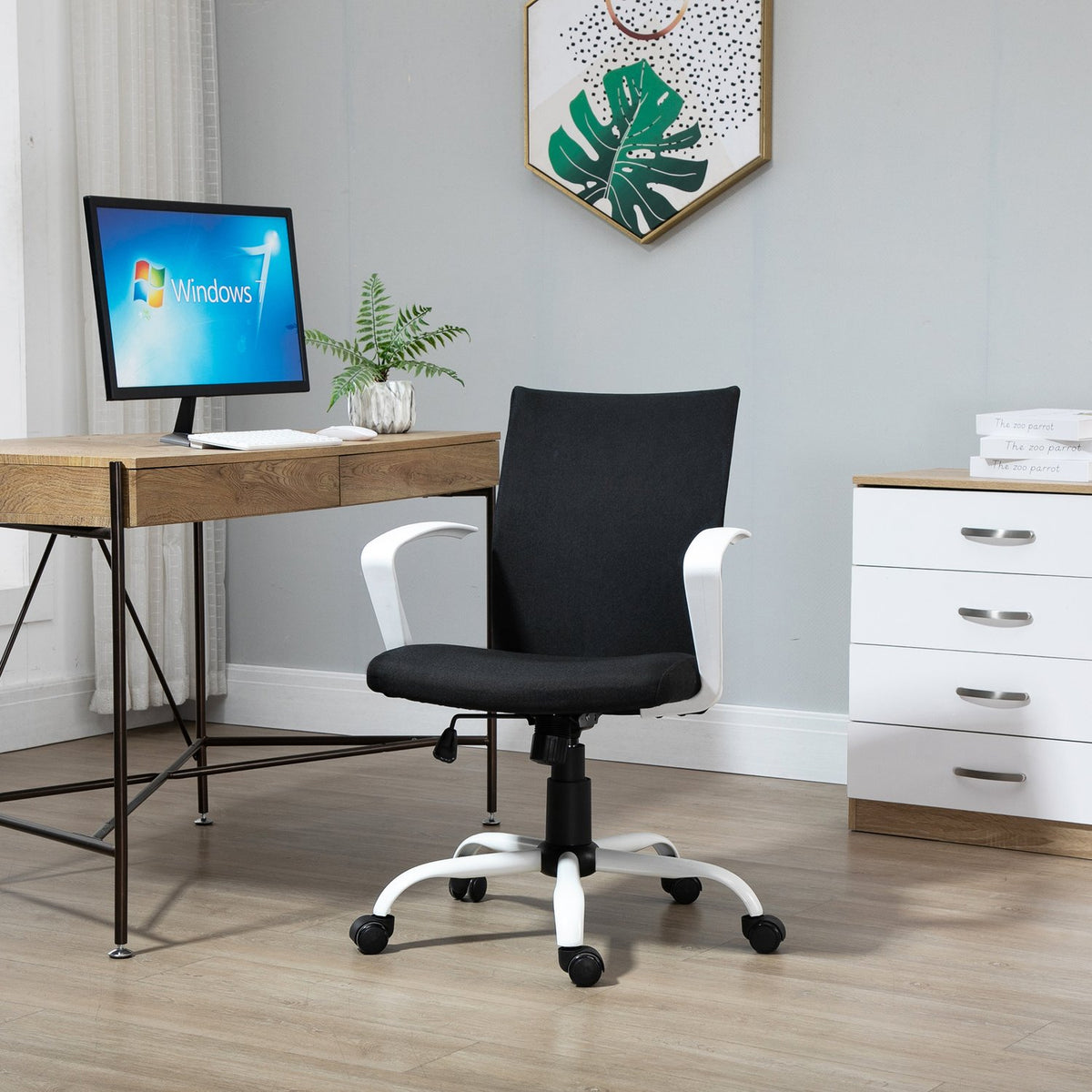 Office Chair Desk Chair Mesh Back Support With Rocker Function Headrest Ergonomic 360° Swivel Wheels Foam Nylon Black 61X61X89-99Cm