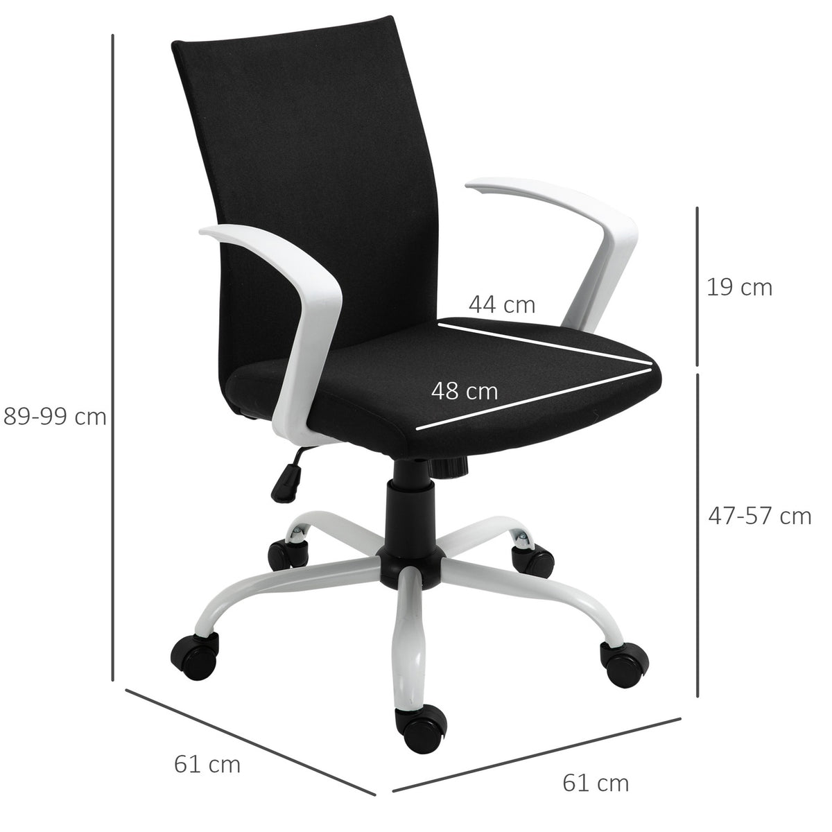 Office Chair Desk Chair Mesh Back Support With Rocker Function Headrest Ergonomic 360° Swivel Wheels Foam Nylon Black 61X61X89-99Cm