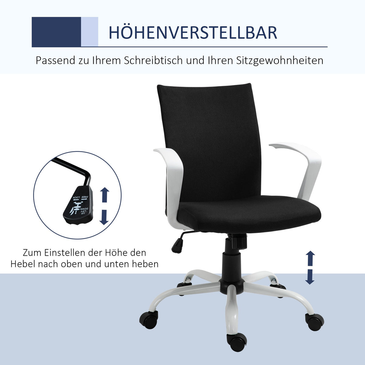 Office Chair Desk Chair Mesh Back Support With Rocker Function Headrest Ergonomic 360° Swivel Wheels Foam Nylon Black 61X61X89-99Cm
