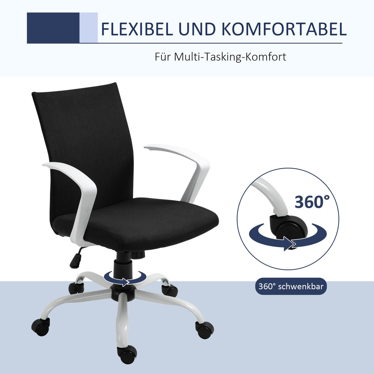 Office Chair Desk Chair Mesh Back Support With Rocker Function Headrest Ergonomic 360° Swivel Wheels Foam Nylon Black 61X61X89-99Cm