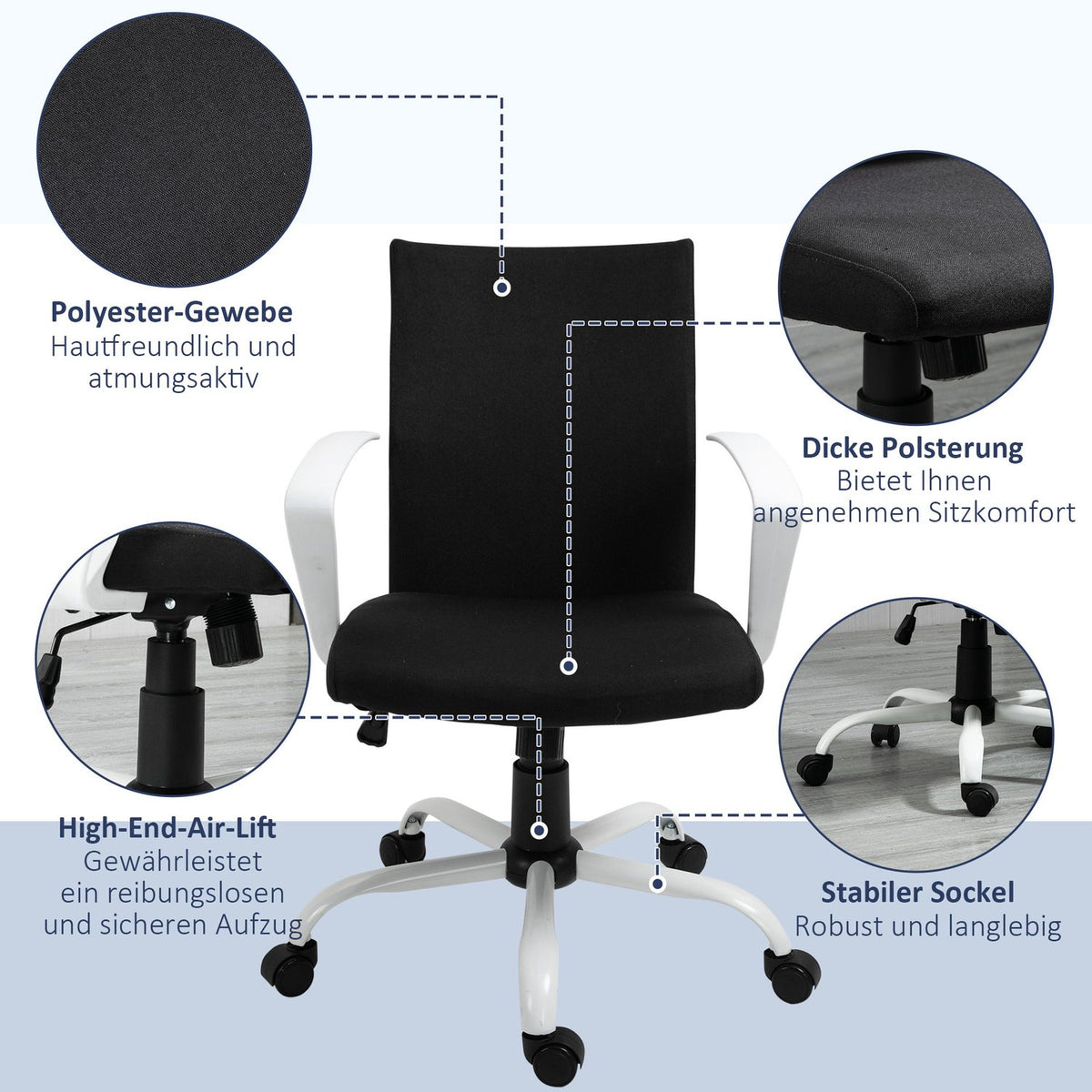 Office Chair Desk Chair Mesh Back Support With Rocker Function Headrest Ergonomic 360° Swivel Wheels Foam Nylon Black 61X61X89-99Cm