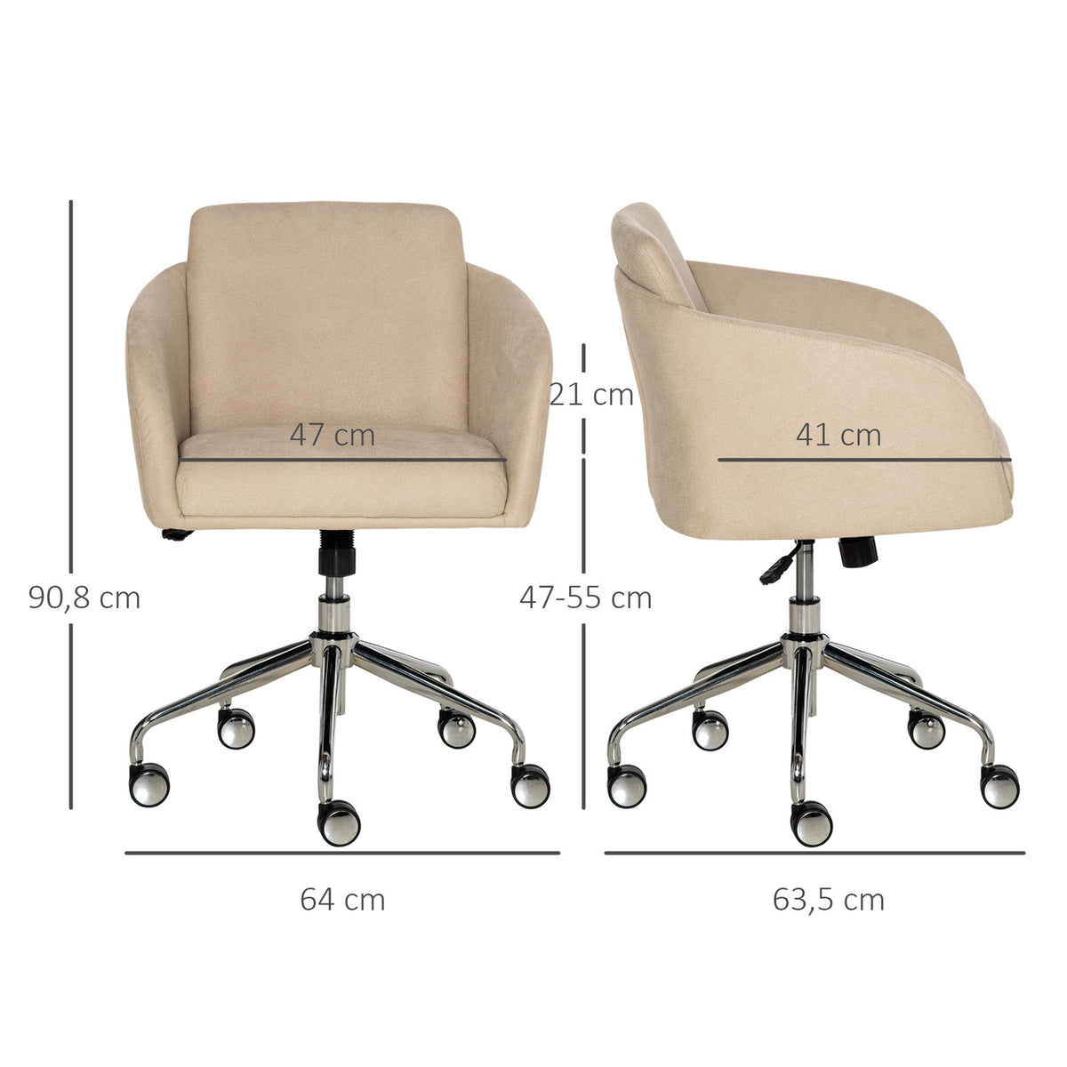 Office Chair Desk Chair Swivel Chair Ergonomic Height Adjustable Smart Touch Metal Beige 64 X 63.5 X 90.8 Cm