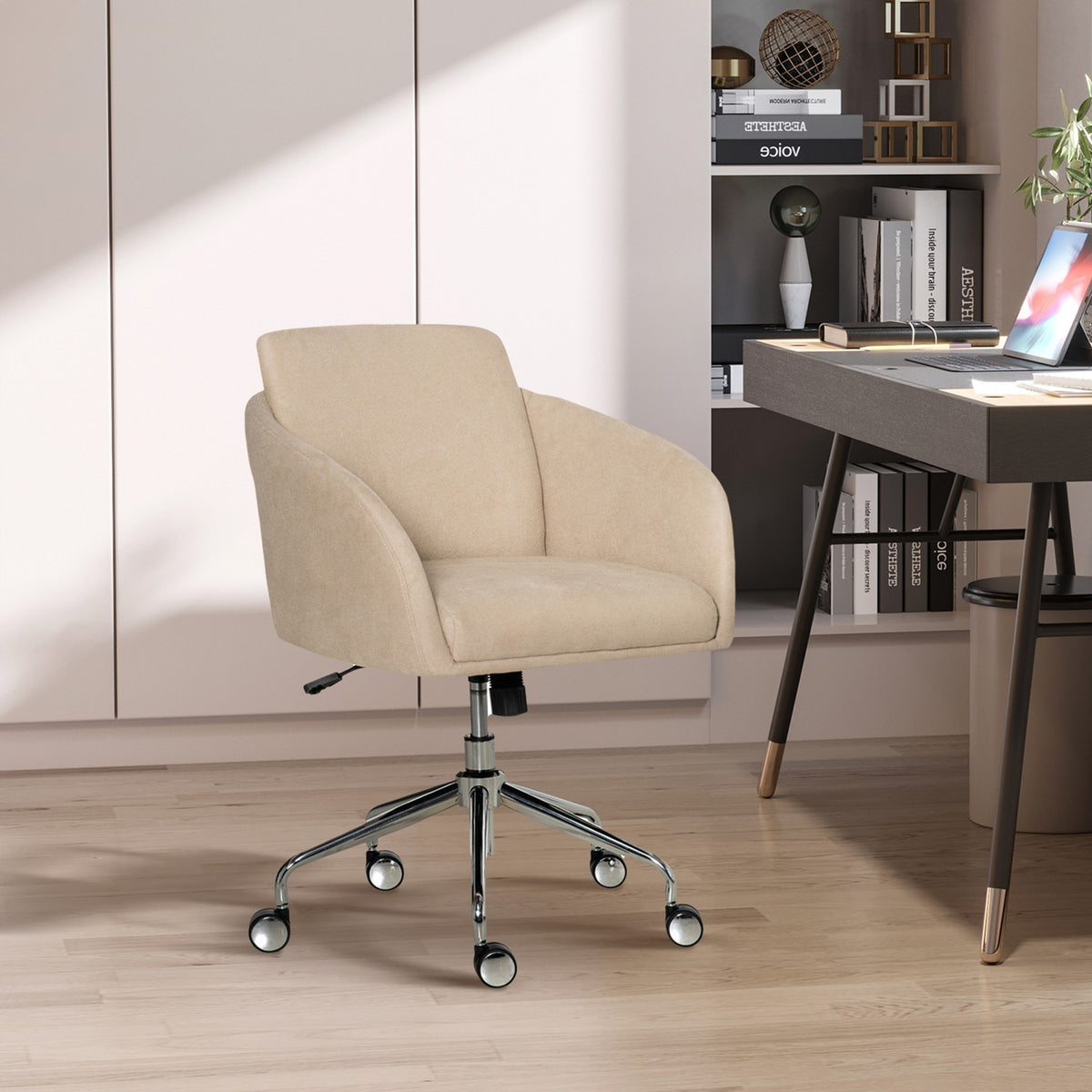 Office Chair Desk Chair Swivel Chair Ergonomic Height Adjustable Smart Touch Metal Beige 64 X 63.5 X 90.8 Cm