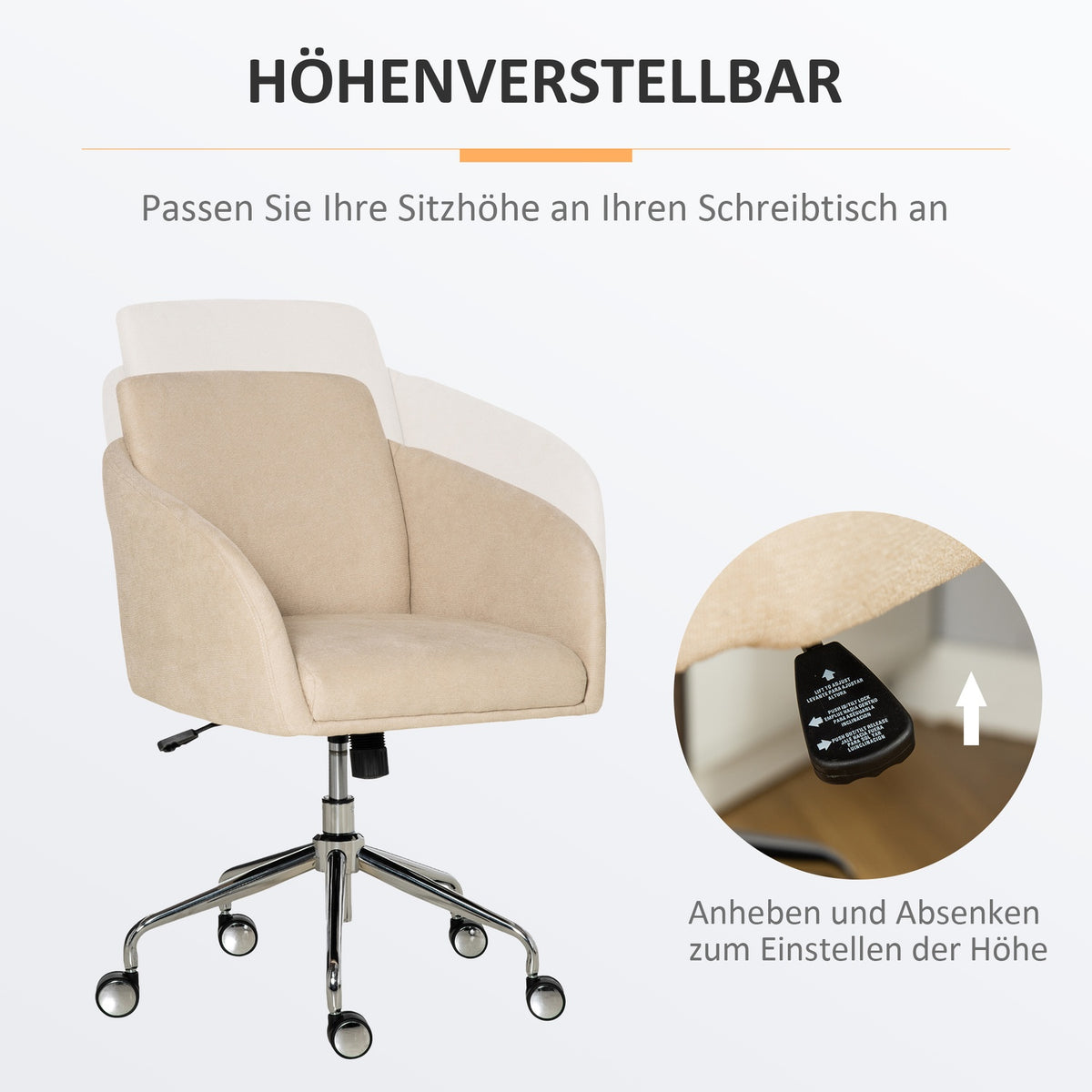 Office Chair Desk Chair Swivel Chair Ergonomic Height Adjustable Smart Touch Metal Beige 64 X 63.5 X 90.8 Cm