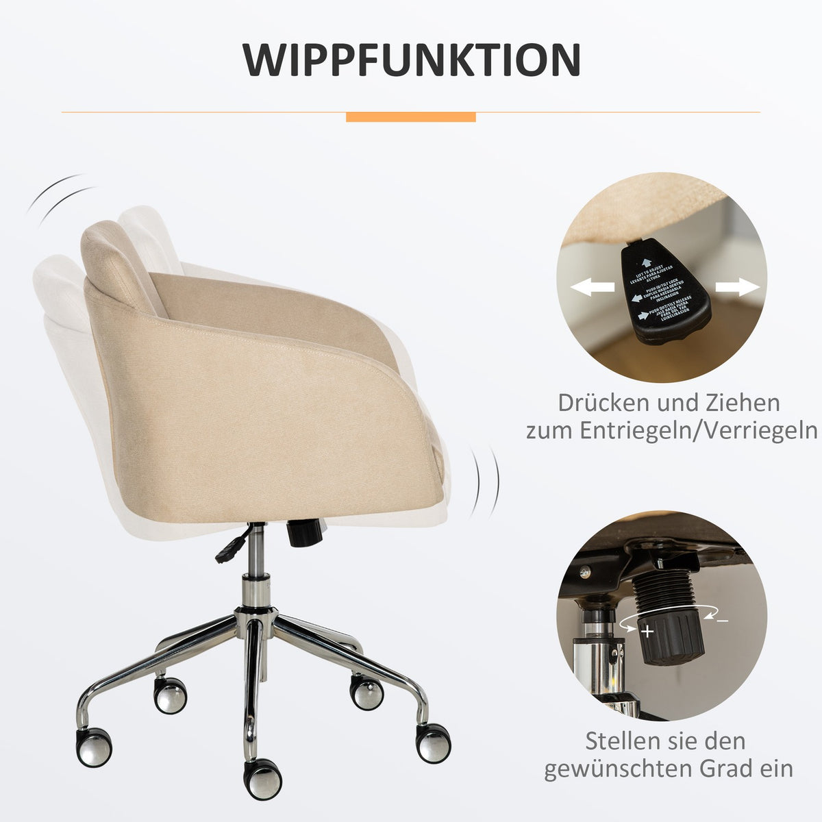 Office Chair Desk Chair Swivel Chair Ergonomic Height Adjustable Smart Touch Metal Beige 64 X 63.5 X 90.8 Cm