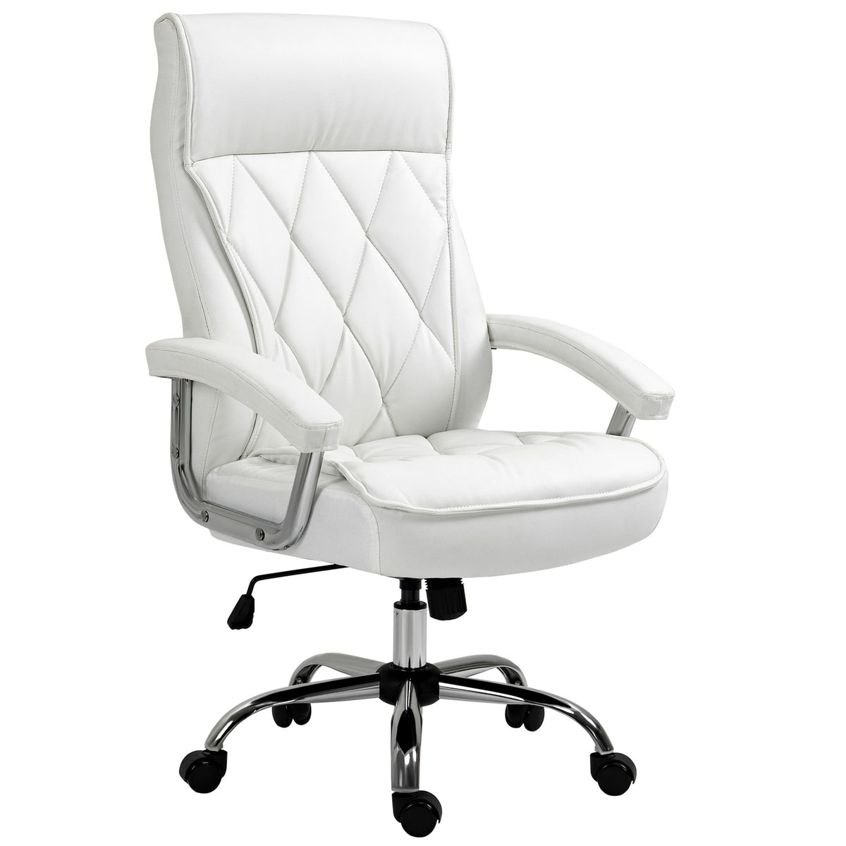 Office Chair Desk Chair Swivel Chair Ergonomic With Rocker Function Height Adjustable Diamond Pattern White 66X69X121 Cm