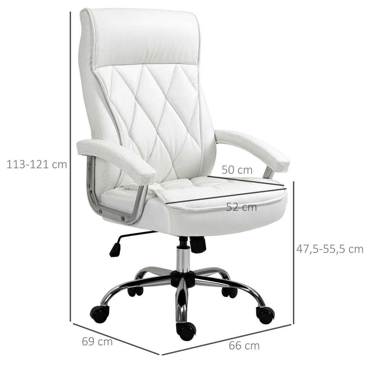 Office Chair Desk Chair Swivel Chair Ergonomic With Rocker Function Height Adjustable Diamond Pattern White 66X69X121 Cm