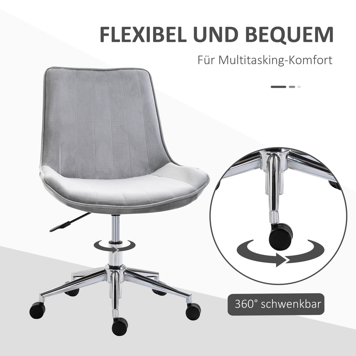 Office Chair Desk Chair, Swivel Chair, Height Adjustable, 360° Rotatable, Velvet Fabric, Gray, 52.5X60X82-91Cm