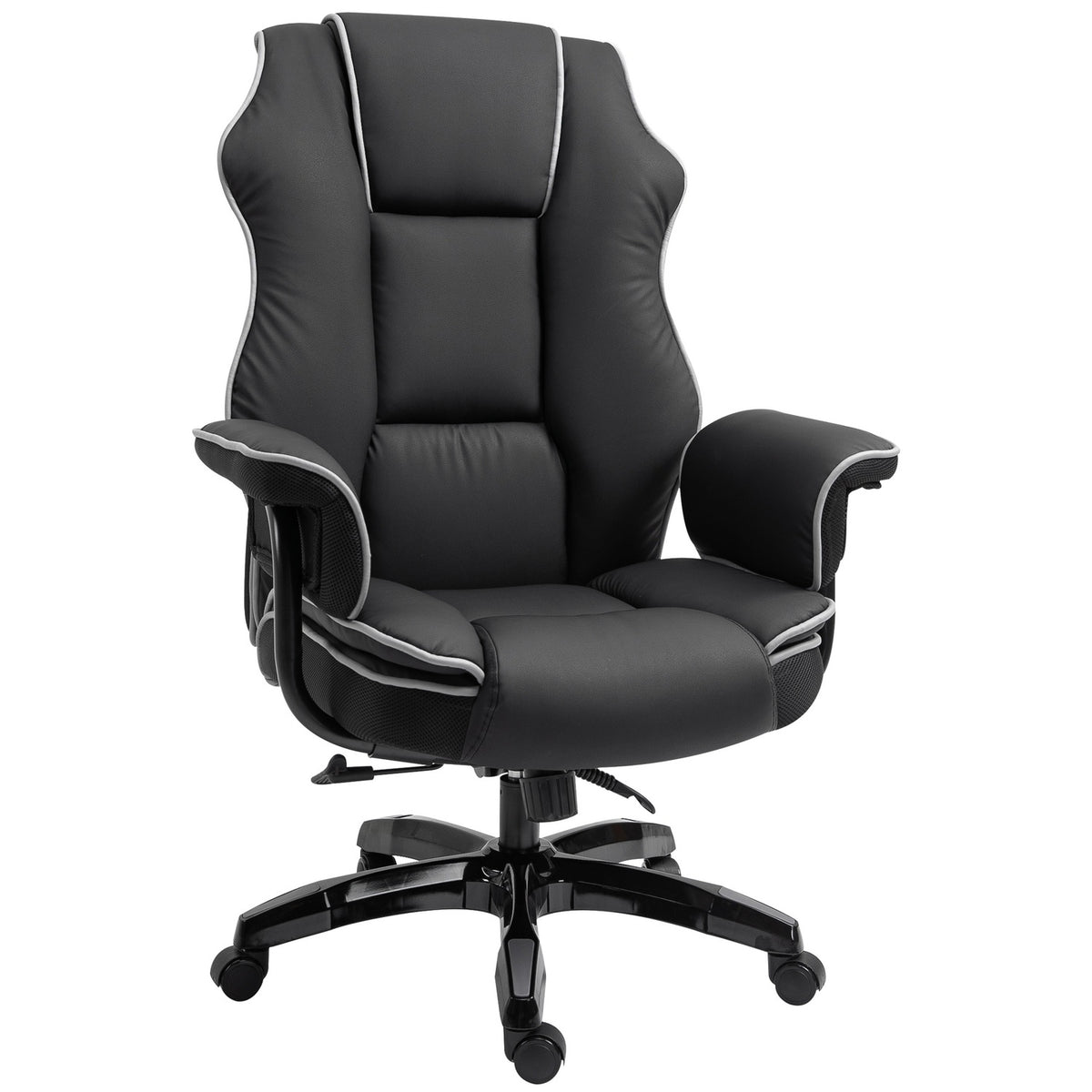 Office Chair Desk Chair Swivel Chair With Armrests Height Adjustable Ergonomic With Rocker Function Faux Leather Black 76X80X118-124 Cm