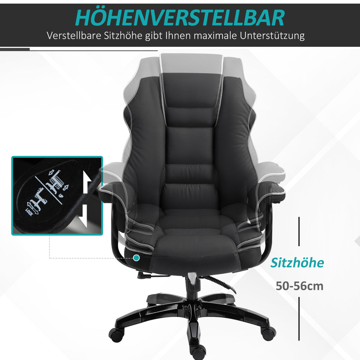 Office Chair Desk Chair Swivel Chair With Armrests Height Adjustable Ergonomic With Rocker Function Faux Leather Black 76X80X118-124 Cm