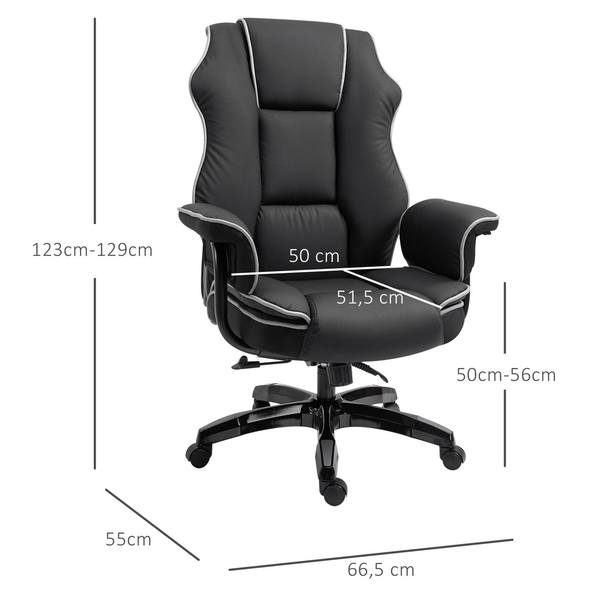 Office Chair Desk Chair Swivel Chair With Armrests Height Adjustable Ergonomic With Rocker Function Faux Leather Black 76X80X118-124 Cm