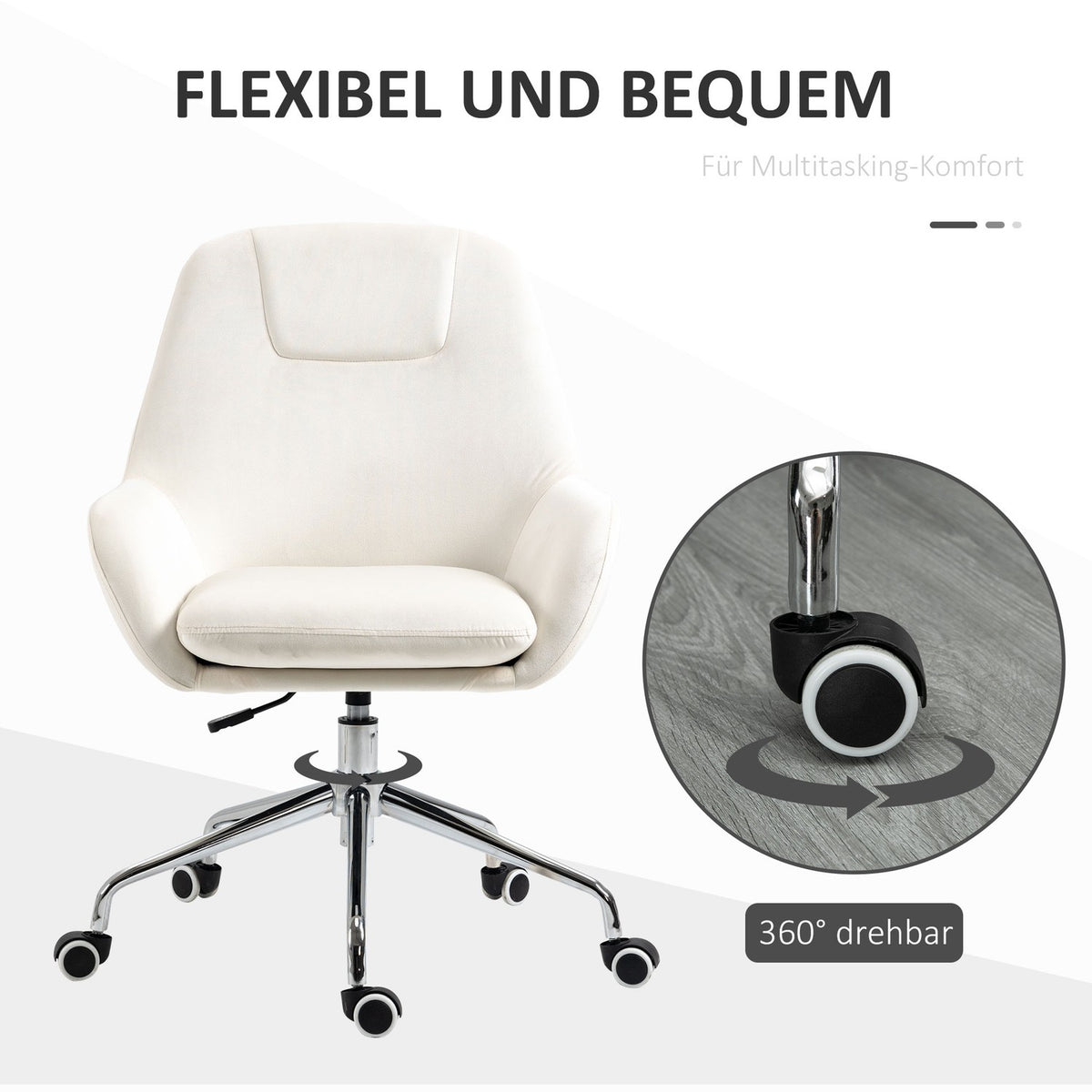 Office Chair Desk Chair Swivel Chair With Wheels Height Adjustable With Velvet Look Ergonomic Cream