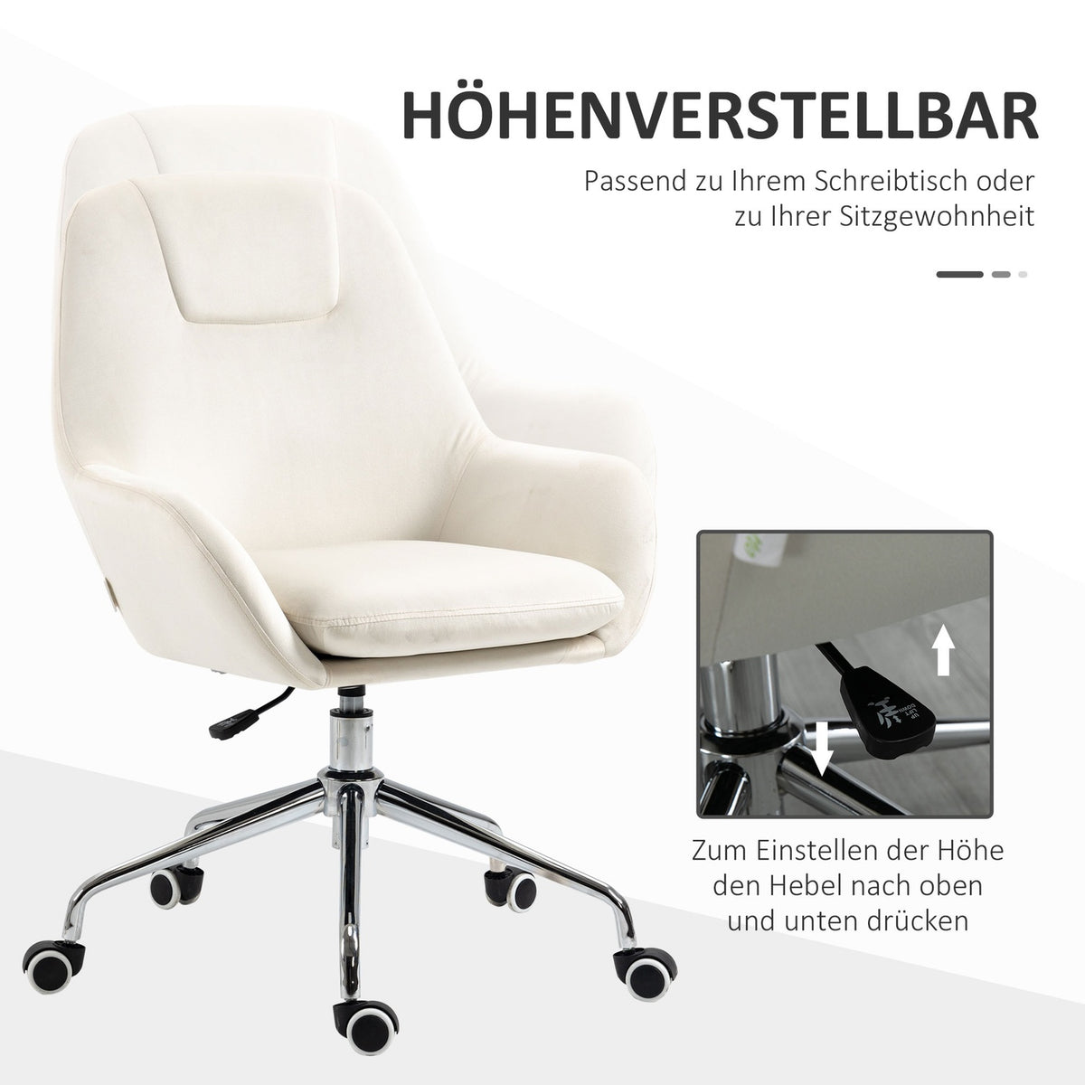 Office Chair Desk Chair Swivel Chair With Wheels Height Adjustable With Velvet Look Ergonomic Cream
