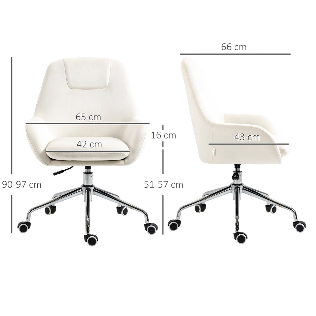 Office Chair Desk Chair Swivel Chair With Wheels Height Adjustable With Velvet Look Ergonomic Cream