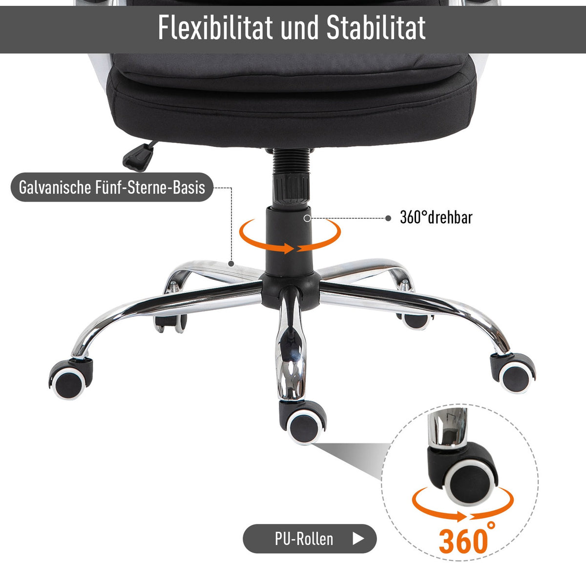 Office Chair Desk Chair With 360° Rotation, Ergonomic, Rocker Function, Height Adjustable, Black Linen, 64X75X111-121 Cm