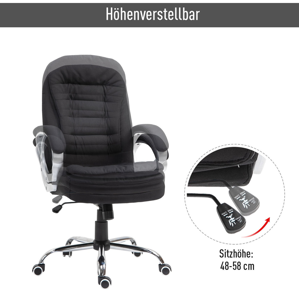 Office Chair Desk Chair With 360° Rotation, Ergonomic, Rocker Function, Height Adjustable, Black Linen, 64X75X111-121 Cm