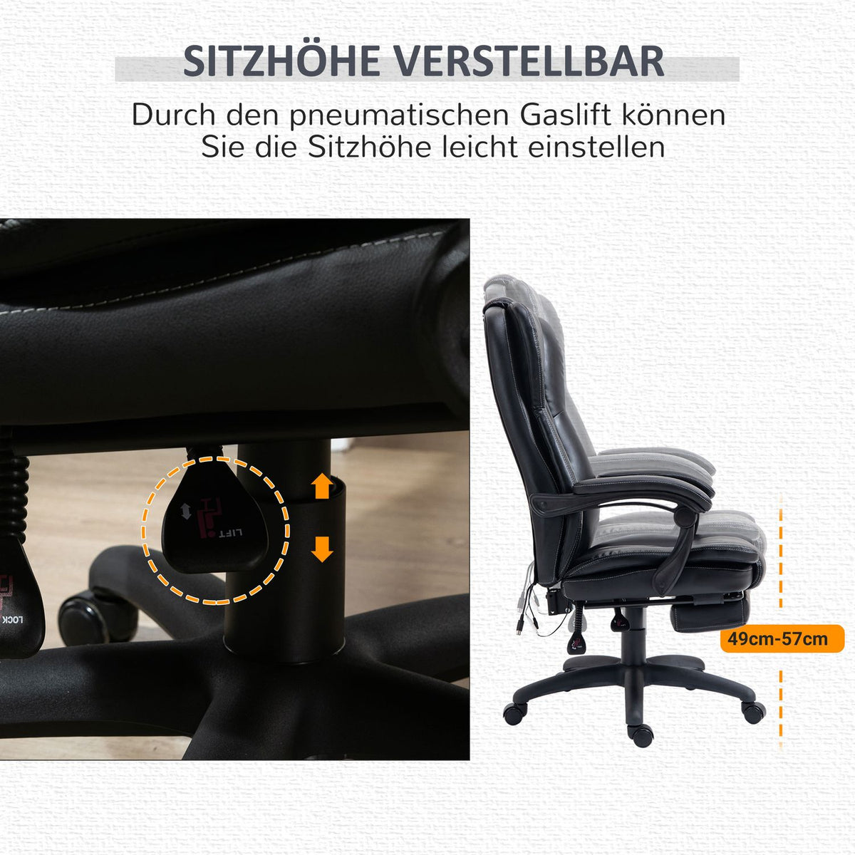 Office Chair Desk Chair With Footrest, Headrest, Vibration, Massage Function, Height Adjustable, Black, 68.5X68.5X119-127Cm