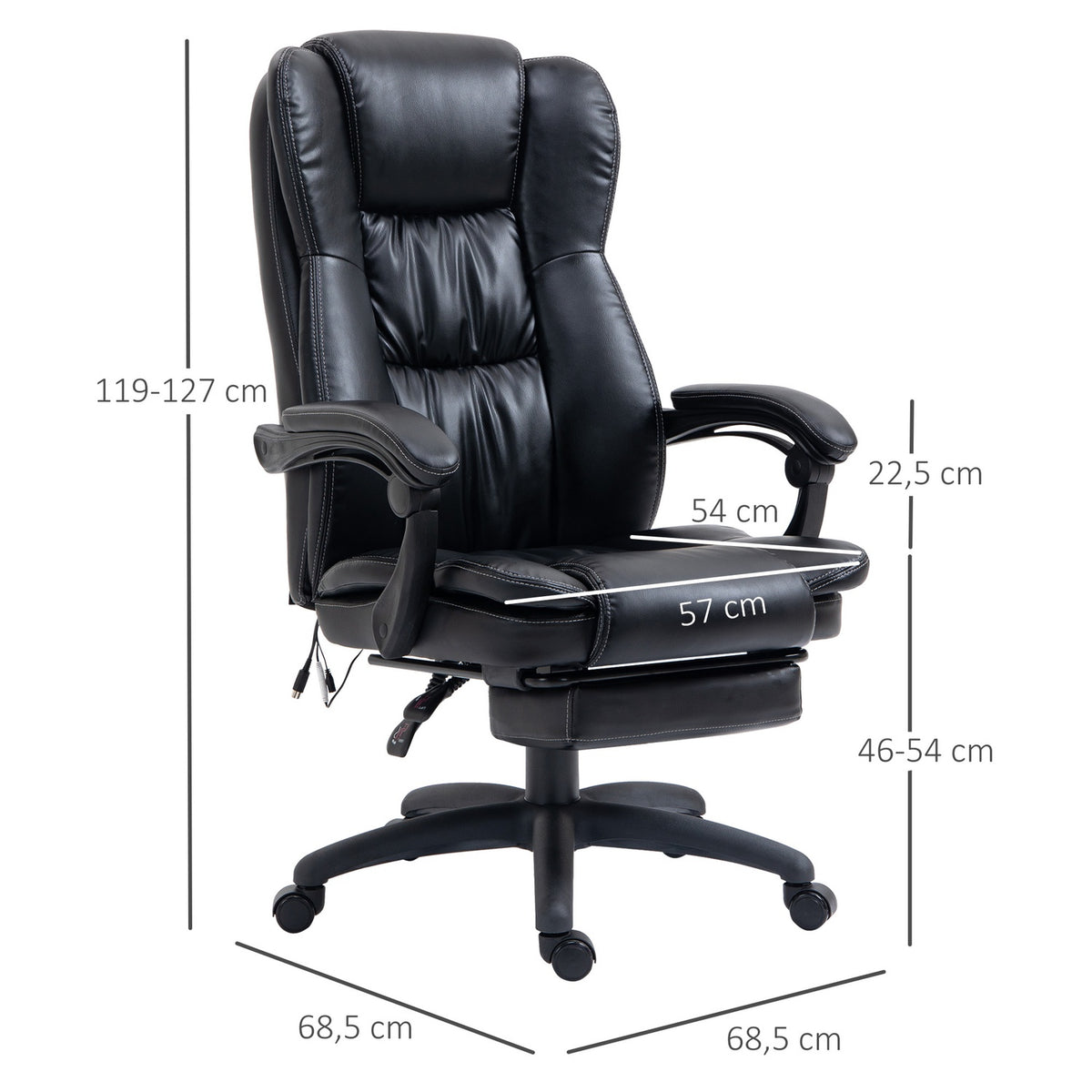 Office Chair Desk Chair With Footrest, Headrest, Vibration, Massage Function, Height Adjustable, Black, 68.5X68.5X119-127Cm
