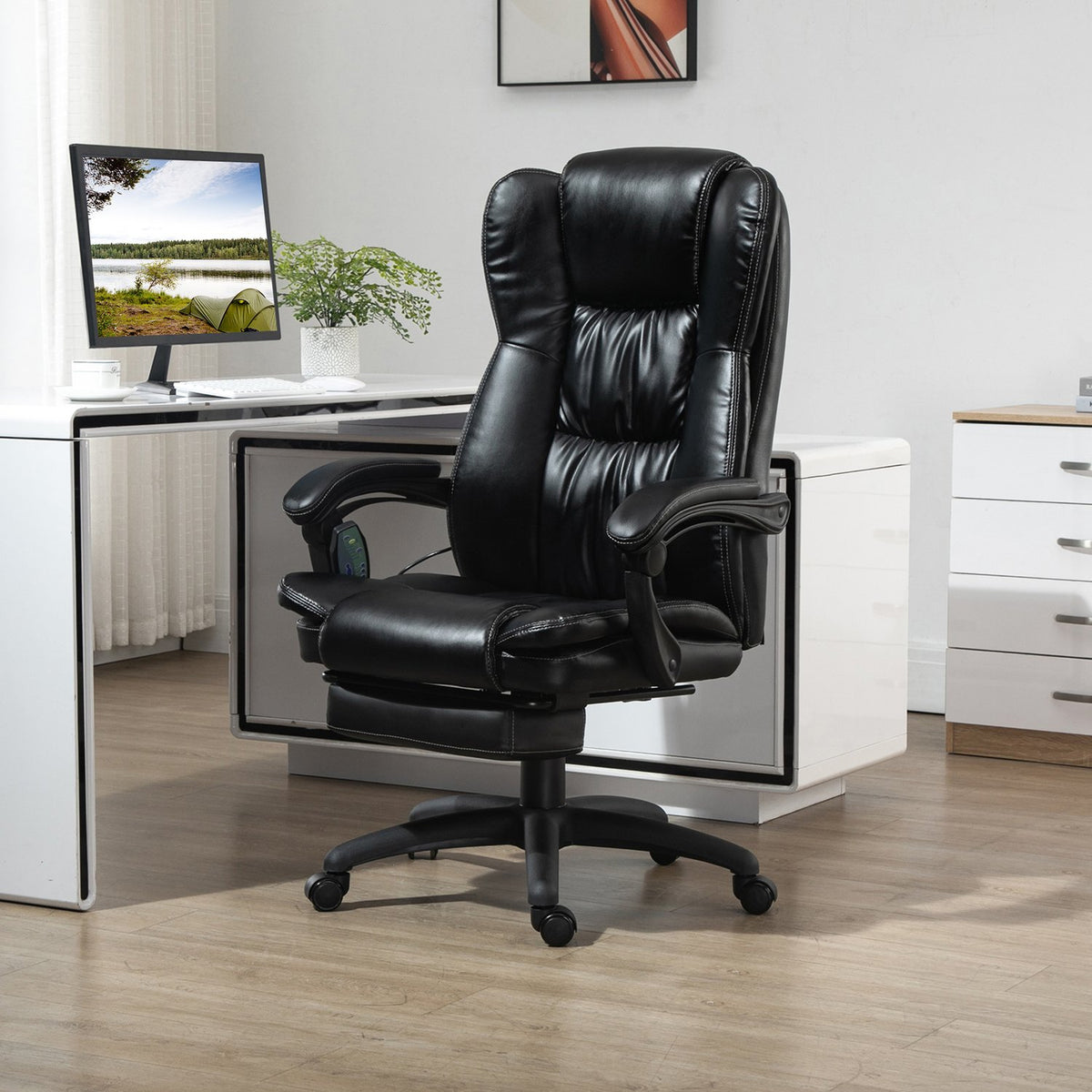 Office Chair Desk Chair With Footrest, Headrest, Vibration, Massage Function, Height Adjustable, Black, 68.5X68.5X119-127Cm