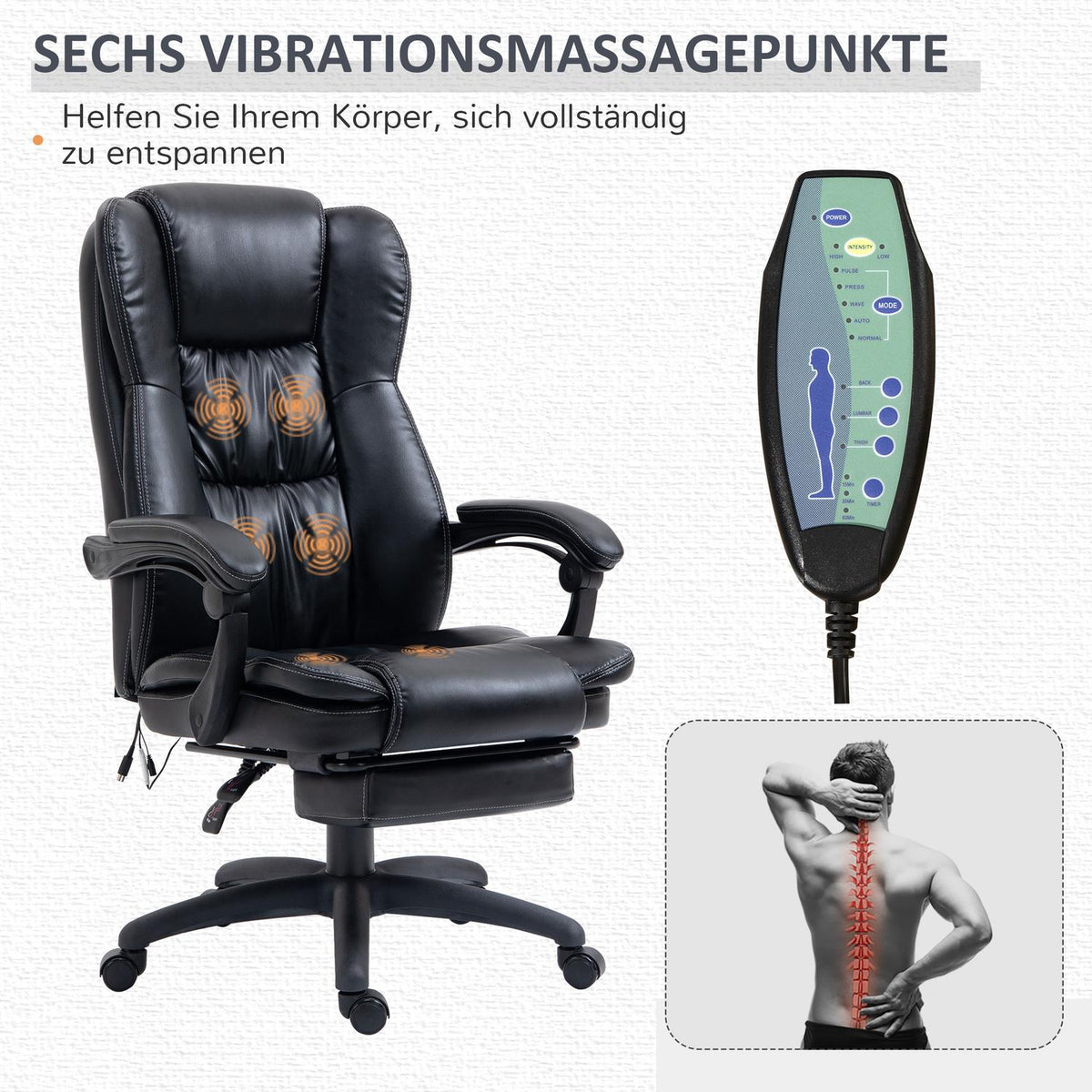 Office Chair Desk Chair With Footrest, Headrest, Vibration, Massage Function, Height Adjustable, Black, 68.5X68.5X119-127Cm