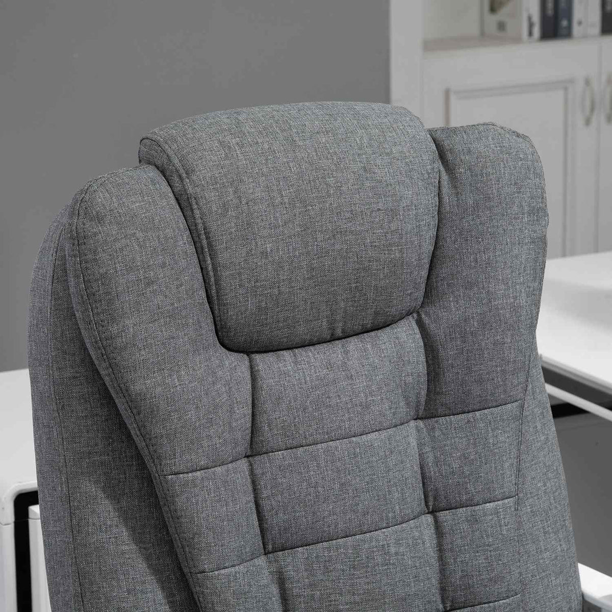 Office Chair Desk Chair With Footrest Height Adjustable Computer Chair Executive Chair With Linen Look Tilting Metal Gray