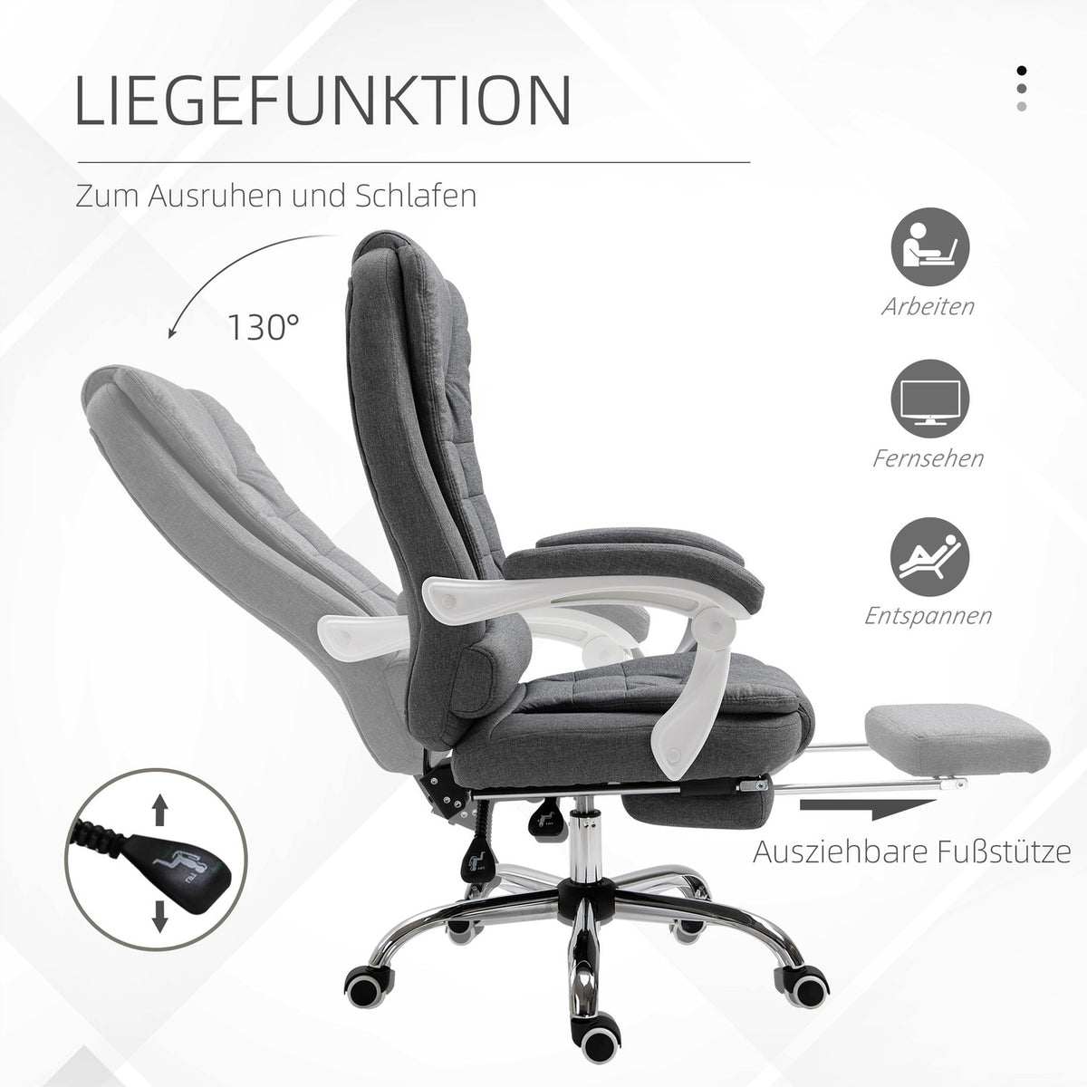 Office Chair Desk Chair With Footrest Height Adjustable Computer Chair Executive Chair With Linen Look Tilting Metal Gray