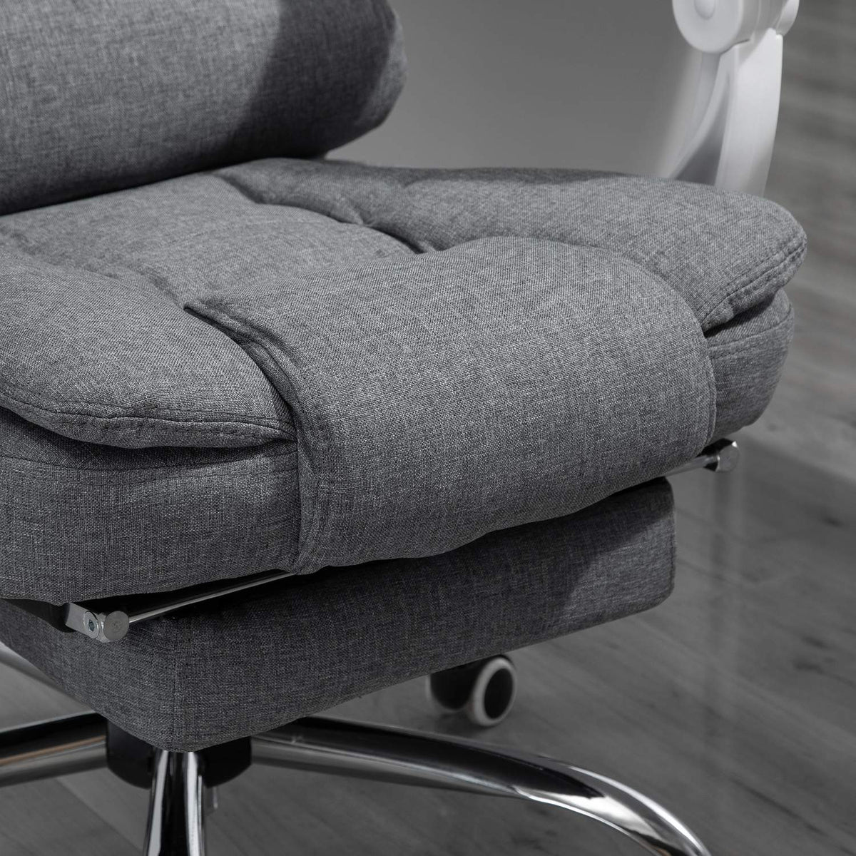 Office Chair Desk Chair With Footrest Height Adjustable Computer Chair Executive Chair With Linen Look Tilting Metal Gray