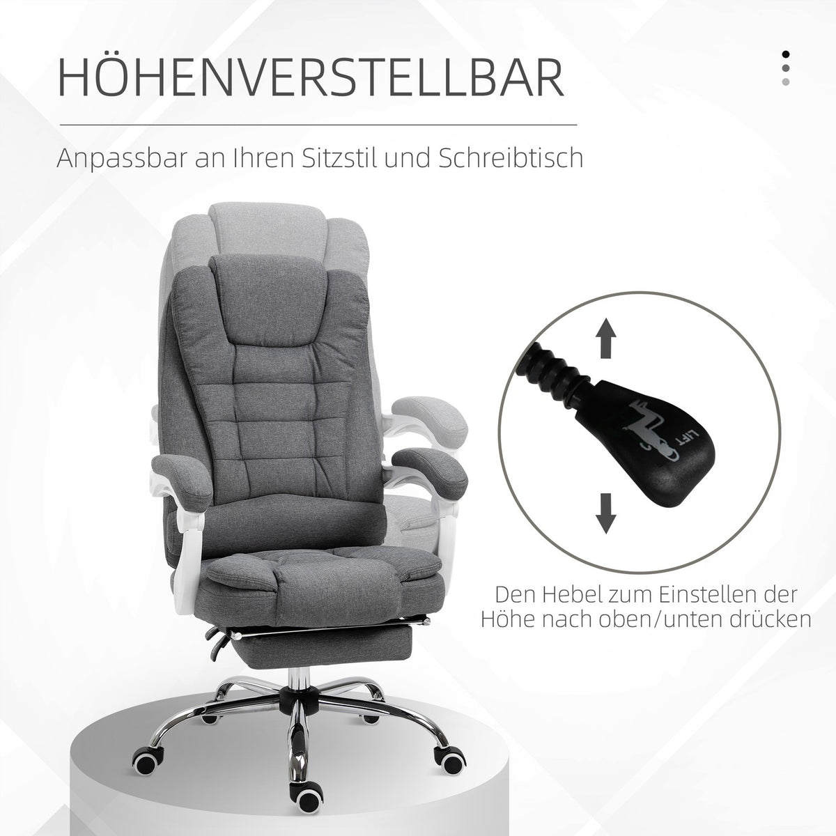 Office Chair Desk Chair With Footrest Height Adjustable Computer Chair Executive Chair With Linen Look Tilting Metal Gray