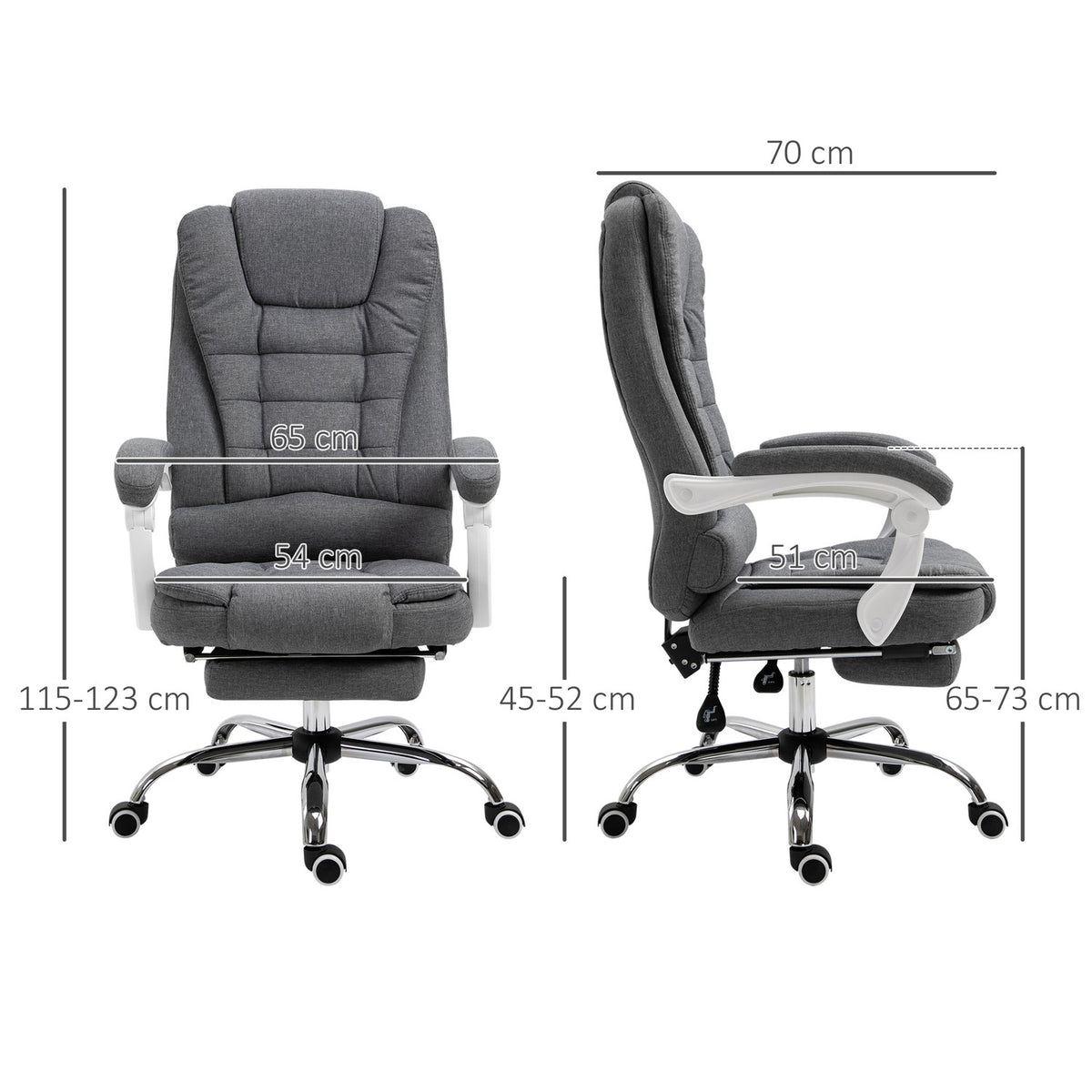 Office Chair Desk Chair With Footrest Height Adjustable Computer Chair Executive Chair With Linen Look Tilting Metal Gray
