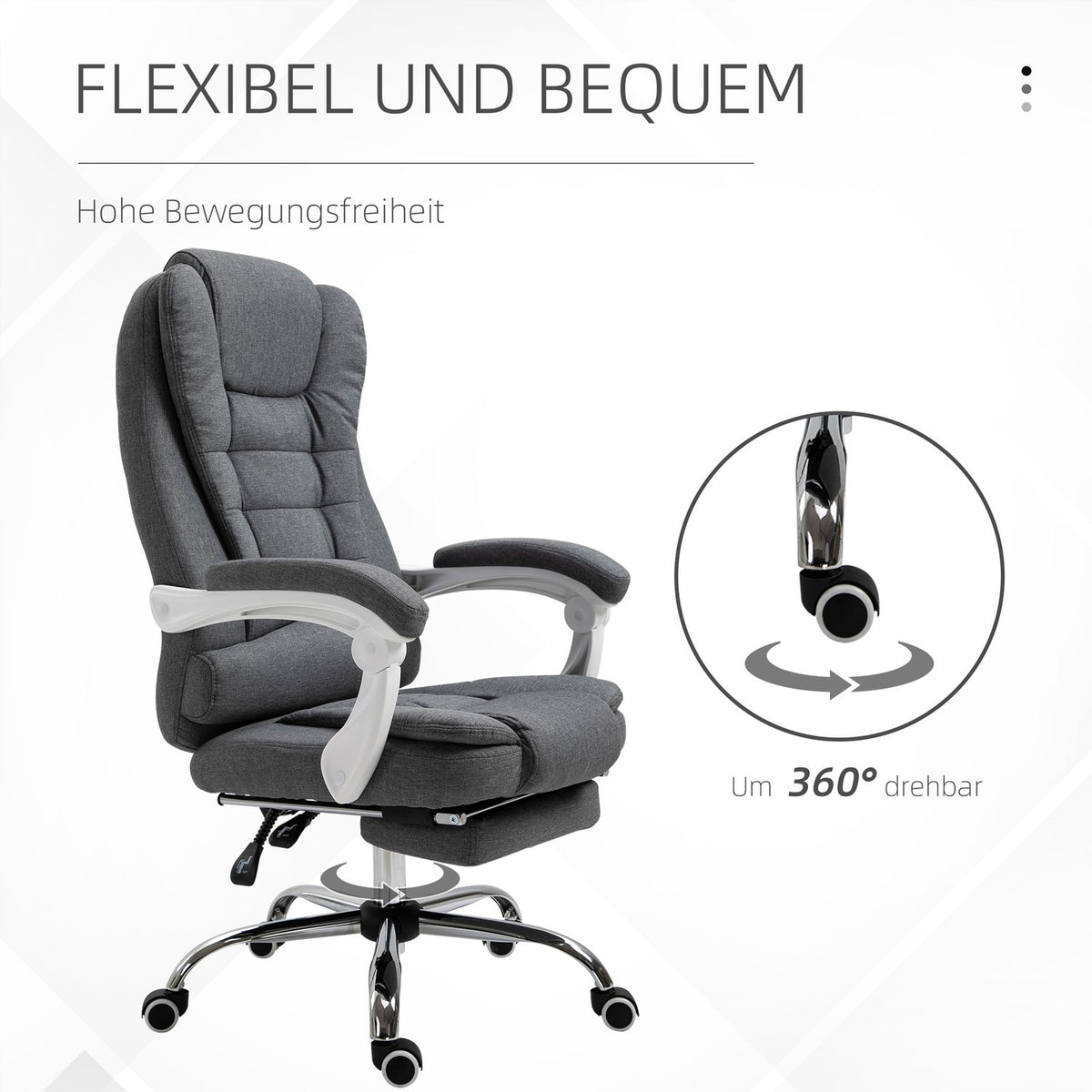 Office Chair Desk Chair With Footrest Height Adjustable Computer Chair Executive Chair With Linen Look Tilting Metal Gray