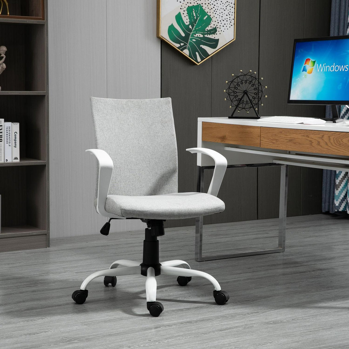 Office Chair Desk Chair With Mesh Back Support, Rocker Function, Headrest, Ergonomic, 360° Swivel Wheels, Gray, 61X61X89-99Cm