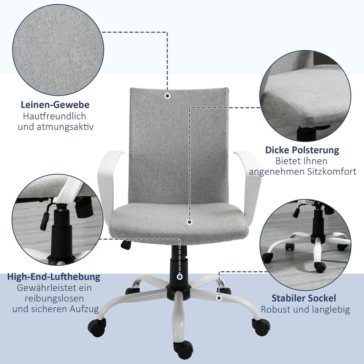 Office Chair Desk Chair With Mesh Back Support, Rocker Function, Headrest, Ergonomic, 360° Swivel Wheels, Gray, 61X61X89-99Cm