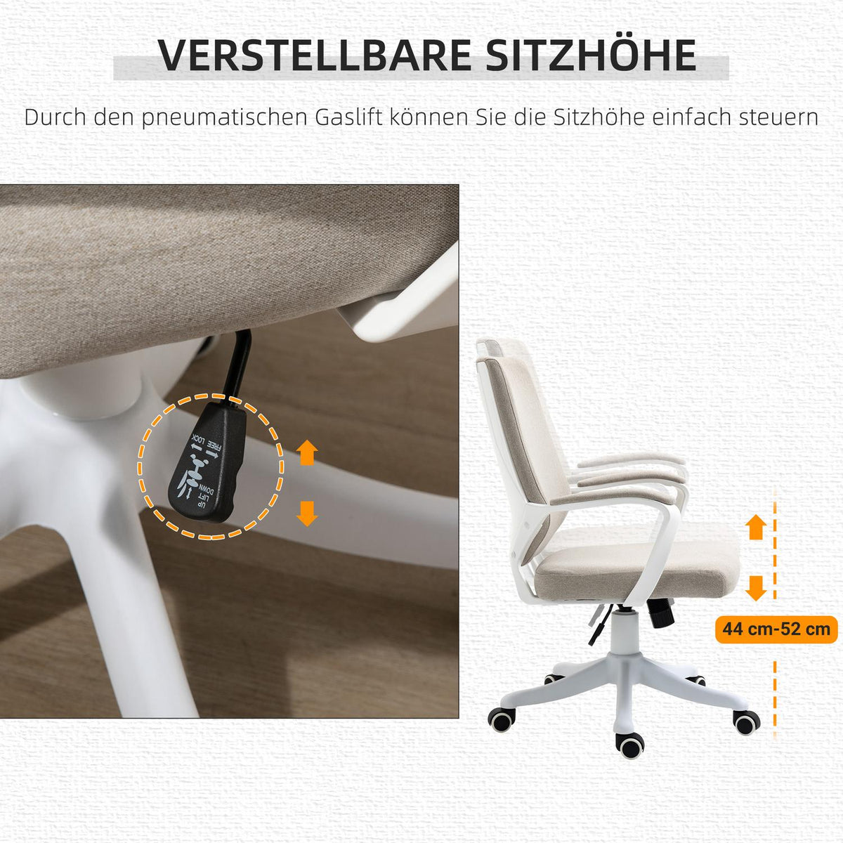 Office Chair Desk Chair With Rocker Function Backrest Height Adjustable Thick Padded Ergonomic 360° Swivel Wheels 62X69X92-100 Cm