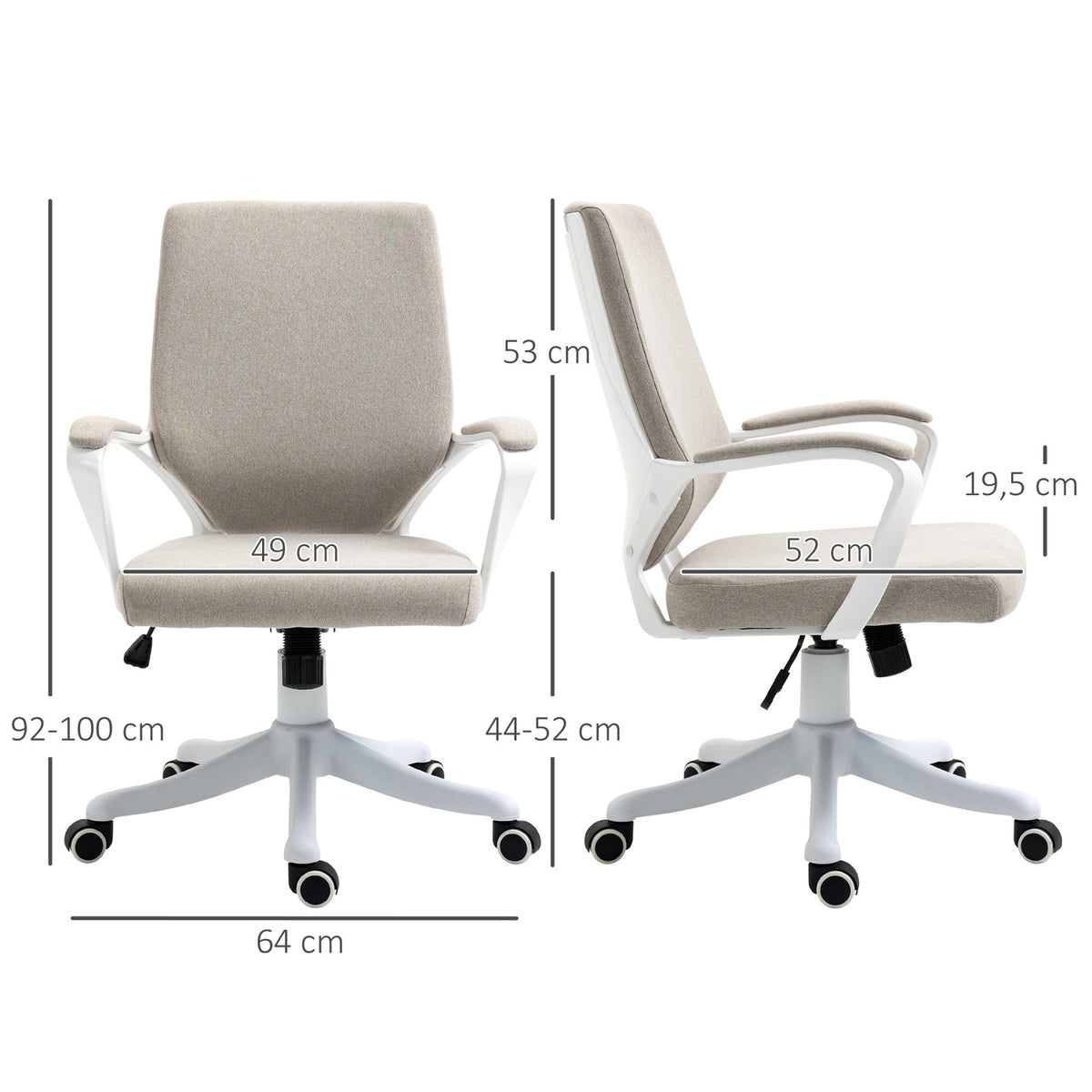 Office Chair Desk Chair With Rocker Function Backrest Height Adjustable Thick Padded Ergonomic 360° Swivel Wheels 62X69X92-100 Cm