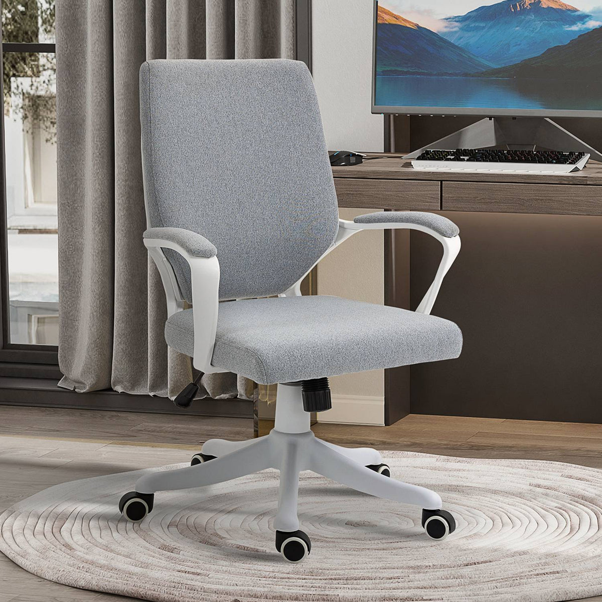 Office Chair Desk Chair With Rocker Function Backrest Height Adjustable Thick Padded Ergonomic 360° Swivel Wheels Polyester Nylon Pp