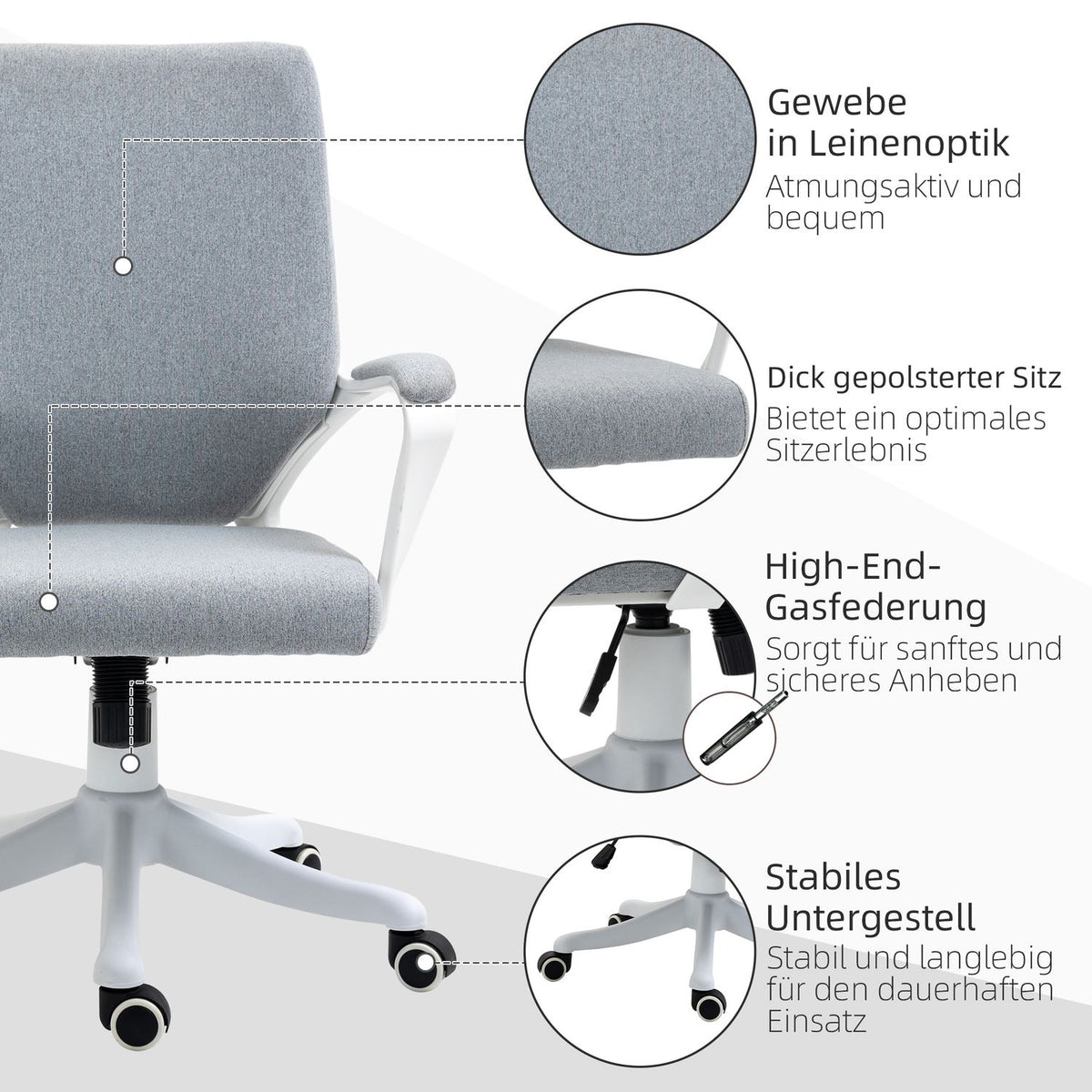 Office Chair Desk Chair With Rocker Function Backrest Height Adjustable Thick Padded Ergonomic 360° Swivel Wheels Polyester Nylon Pp