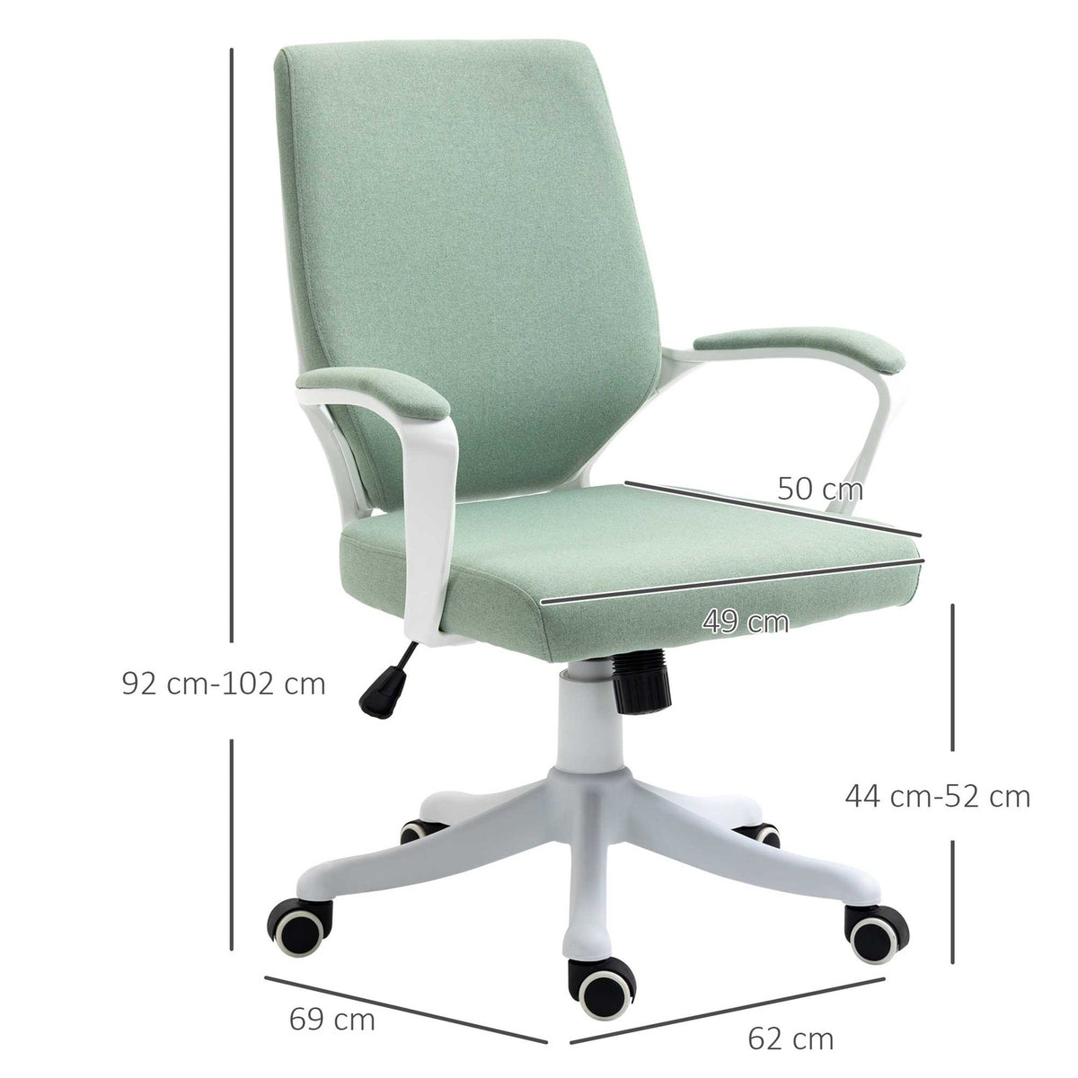 Office Chair Desk Chair With Rocker Function Backrest Thickly Padded Ergonomic 360° Swivel Wheels Polyester Green + White 62X69X92-100 Cm