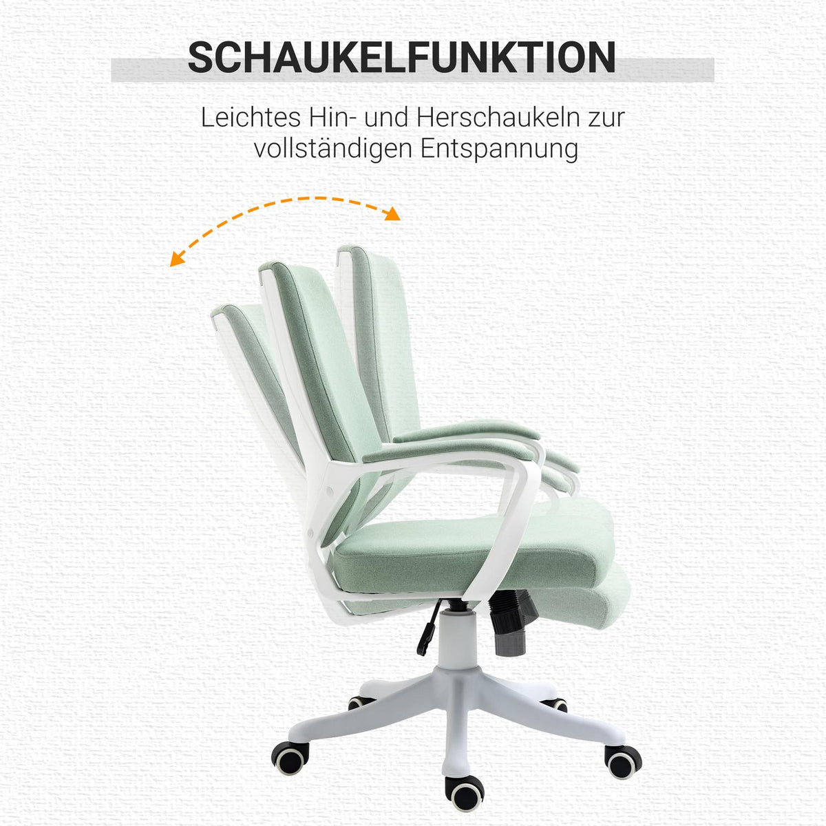 Office Chair Desk Chair With Rocker Function Backrest Thickly Padded Ergonomic 360° Swivel Wheels Polyester Green + White 62X69X92-100 Cm