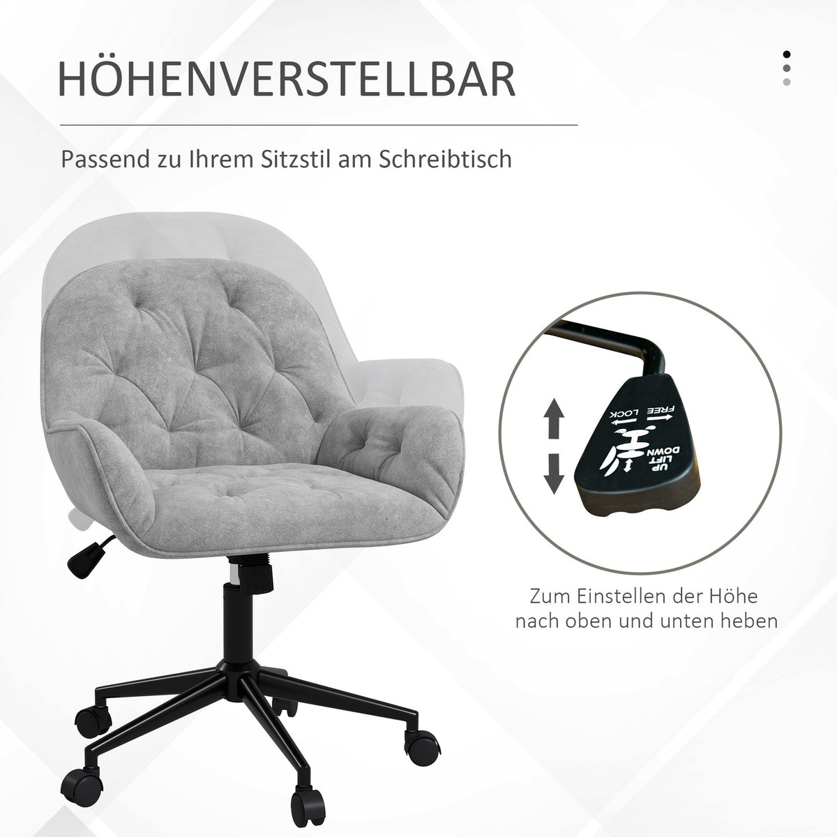Office Chair Desk Chair With Rocker Function, Computer Chair Height-Adjustable, Ergonomic Work Chair With Velvet Look, Light Gray
