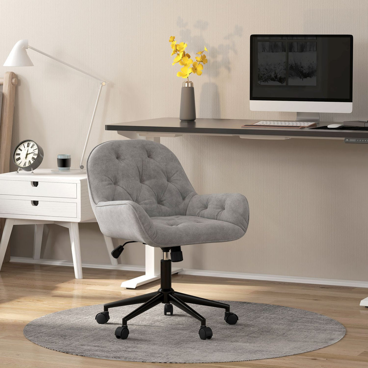 Office Chair Desk Chair With Rocker Function, Computer Chair Height-Adjustable, Ergonomic Work Chair With Velvet Look, Light Gray