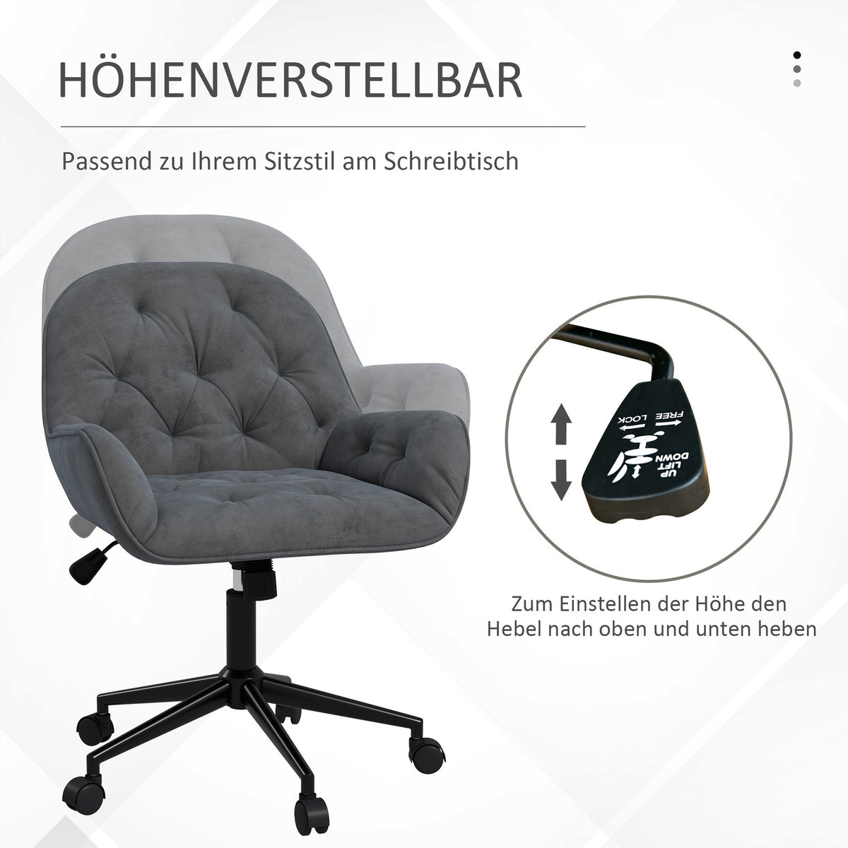 Office Chair Desk Chair With Rocker Function, Height Adjustable, Ergonomic, Velvet Look, Dark Grey