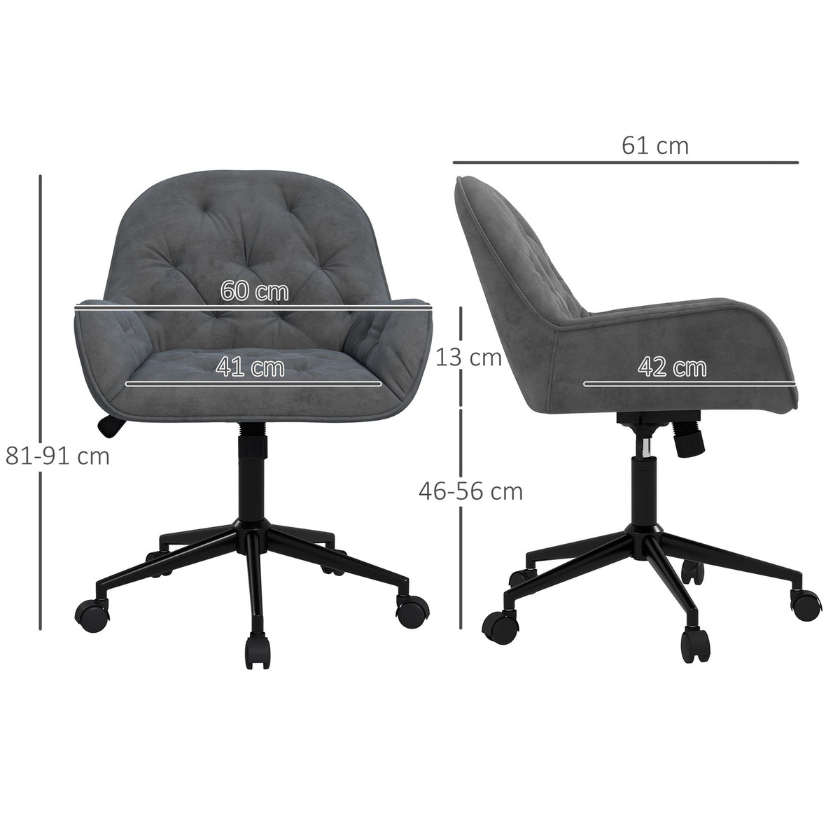 Office Chair Desk Chair With Rocker Function, Height Adjustable, Ergonomic, Velvet Look, Dark Grey