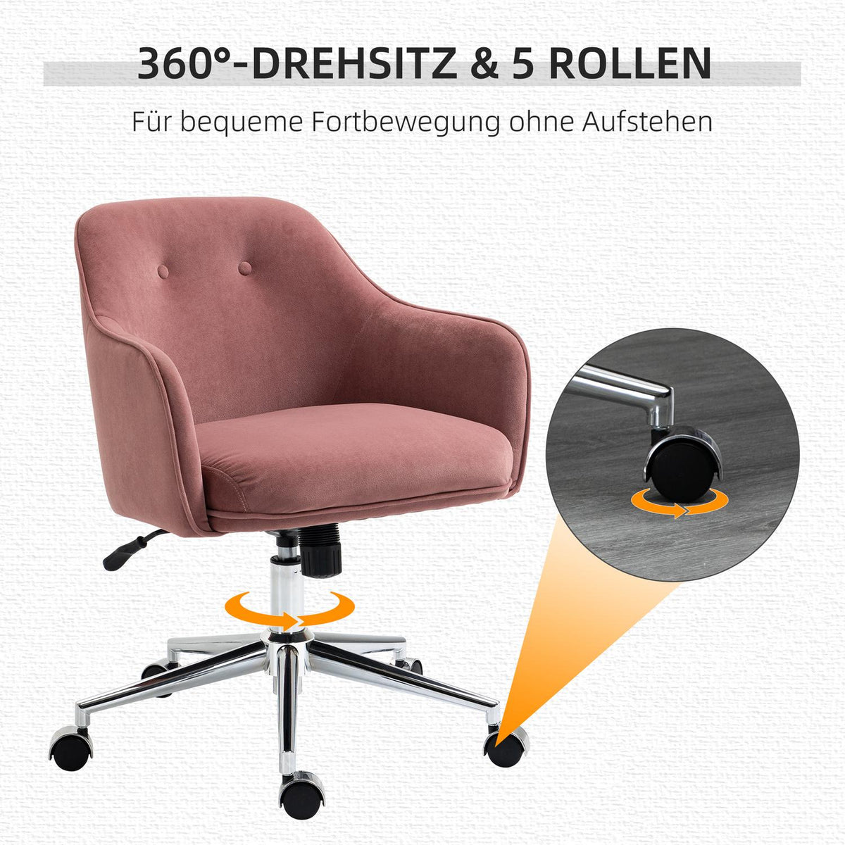 Office Chair Desk Chair With Rocker Function, Height Adjustable, Velvet Touch, Red, 61X59X80.5-90.5Cm