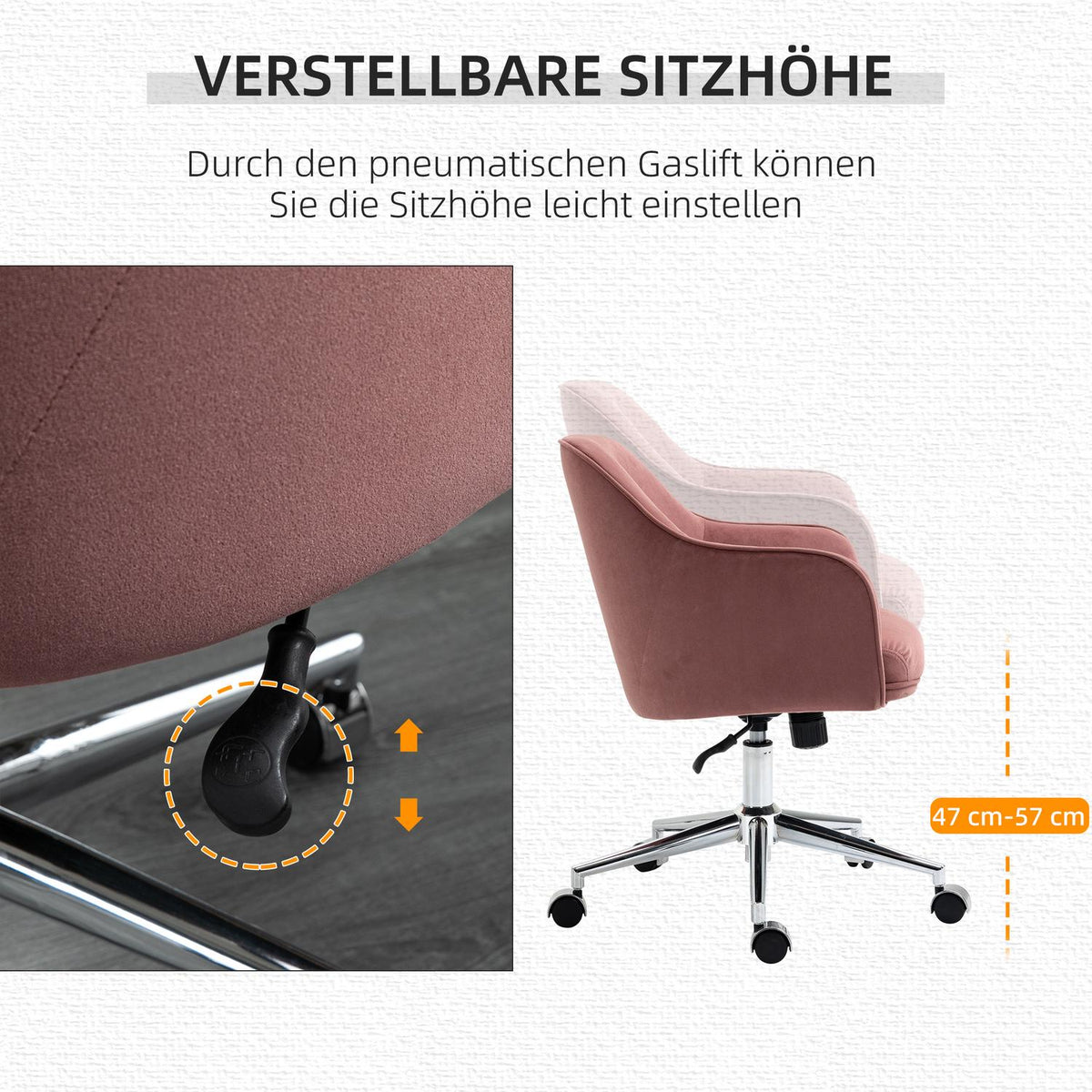 Office Chair Desk Chair With Rocker Function, Height Adjustable, Velvet Touch, Red, 61X59X80.5-90.5Cm