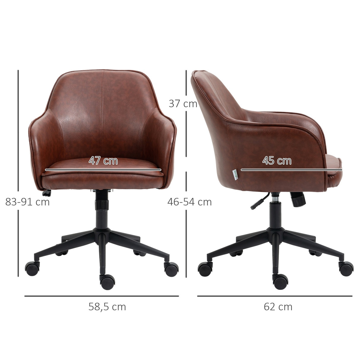 Office Chair Desk Chair With Rocker Function, Wheels, Faux Leather Look, 93-101 Cm Height Adjustable, Up To 120 Kg, Brown