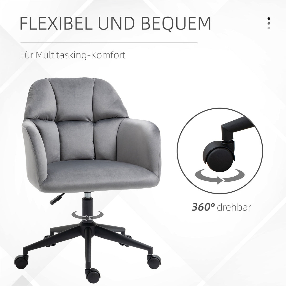 Office Chair Desk Chair With Wheels, Height Adjustable, Ergonomic, Velvet Look, Up To 120 Kg, Gray