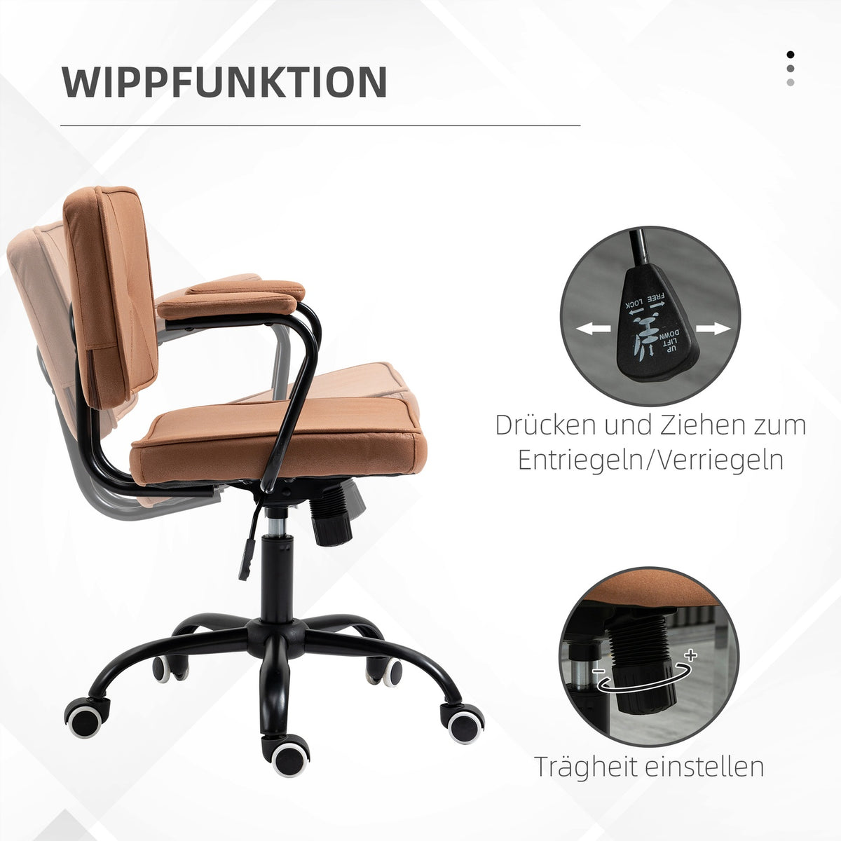 Office Chair Desk Chair With Wheels Height Adjustable With Rocker Function 360° Rotation Tiltable Foam Barun 61 X 58 X 82-91 Cm